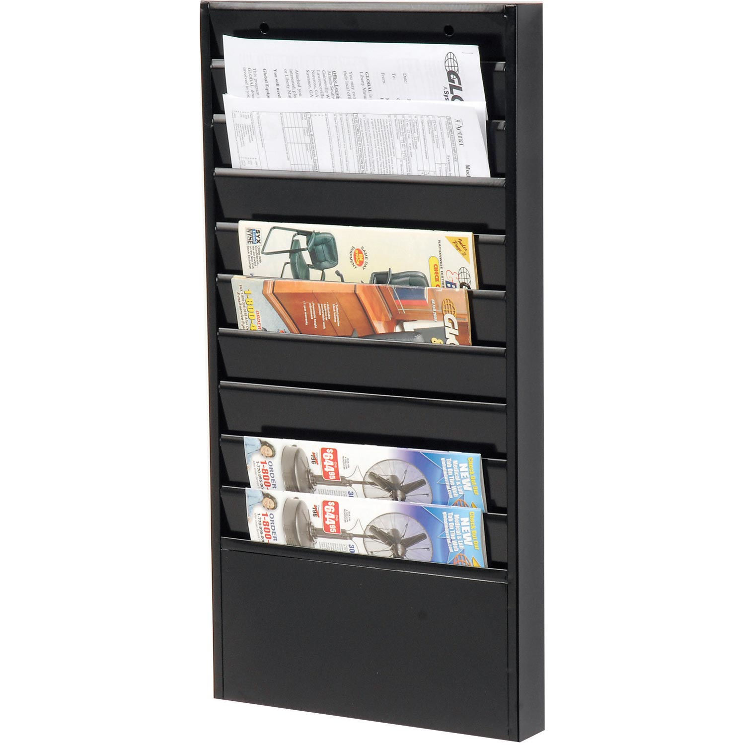 Steel Medical Chart Hanging Wall File Holder, 10 Pockets, Black
