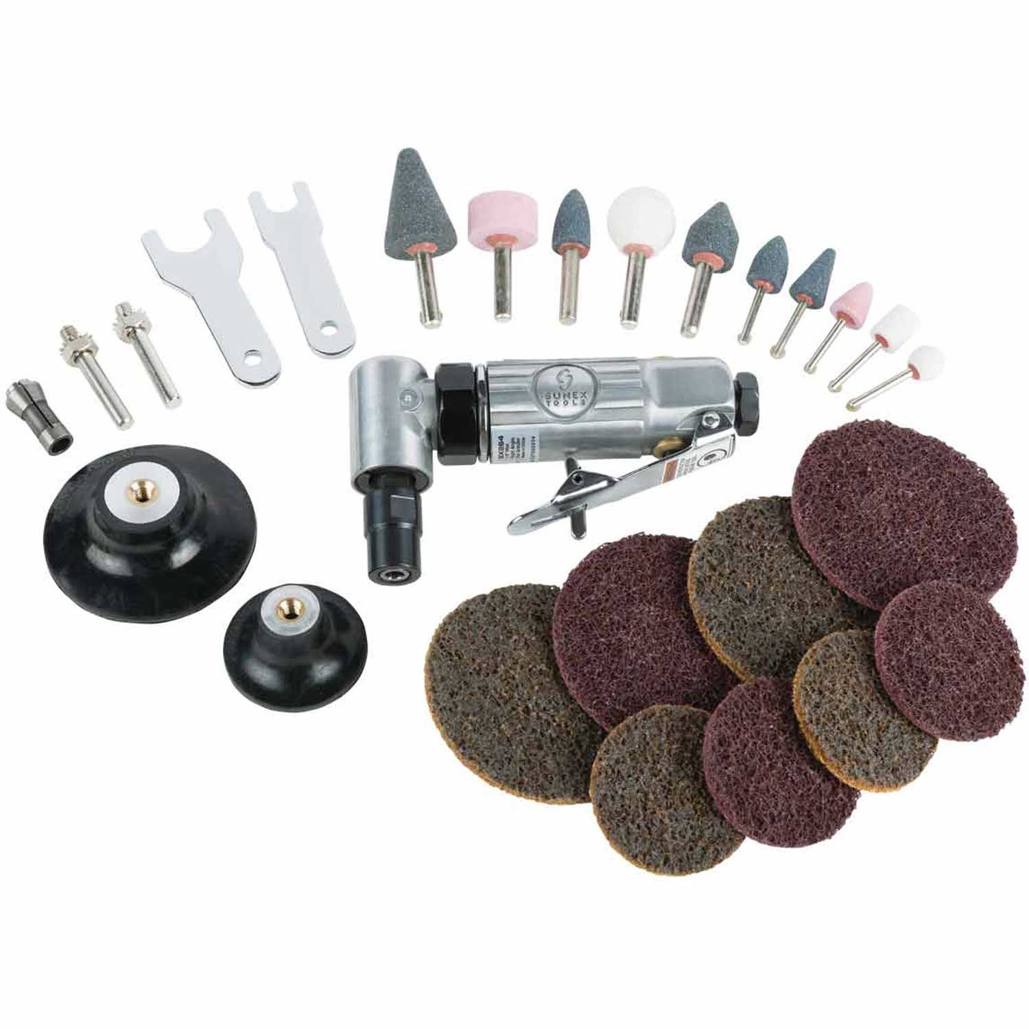 Sunex Tools SX264K 1/4" Mini Right Angle Air Die Grinder Kit,22 Piece