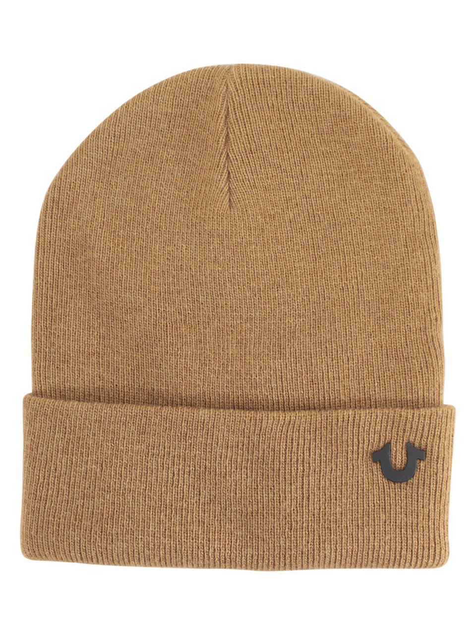 True Religion Men's Wheat Horseshoe Logo Beanie Hat (One Size Fits Most