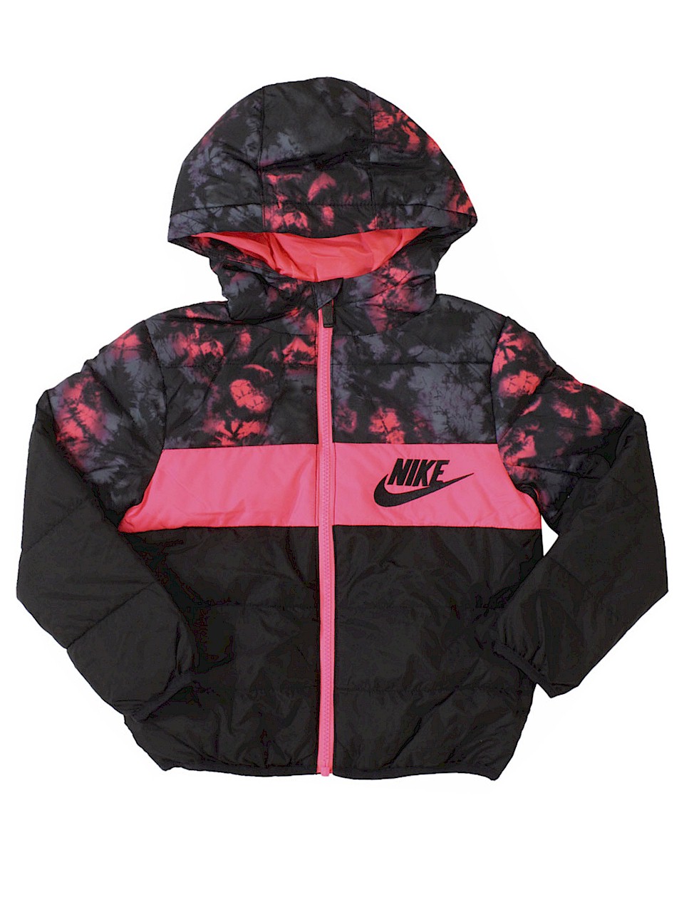 Nike Toddler's Zip Front Racer Pink/Black Hooded Puffer Jacket Sz 2T