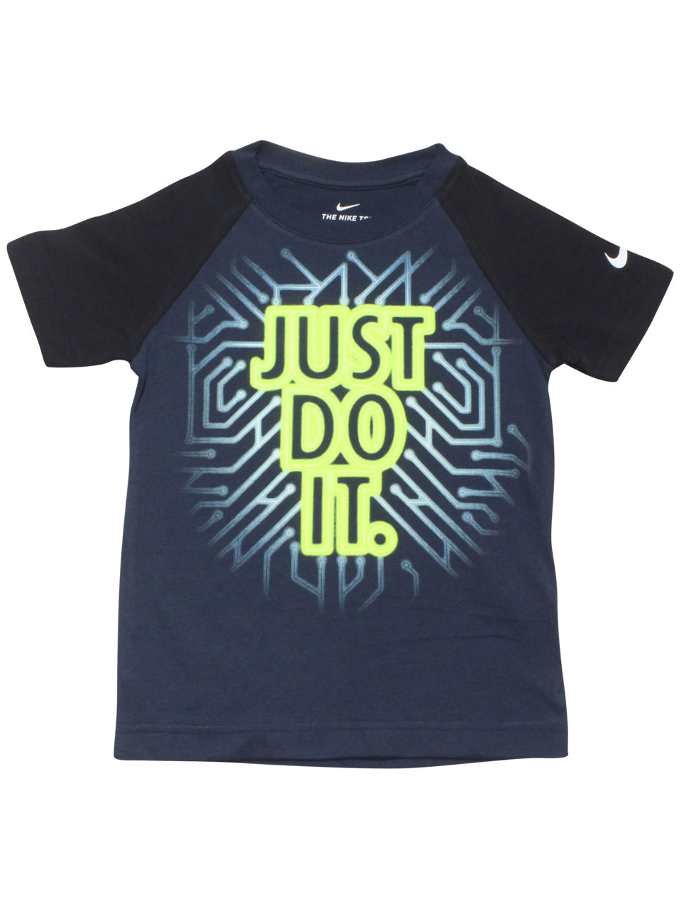Nike Little Boy's Raglan T-Shirt Glow In The Dark Crew Neck Deep Ocean - Picture 3 of 10