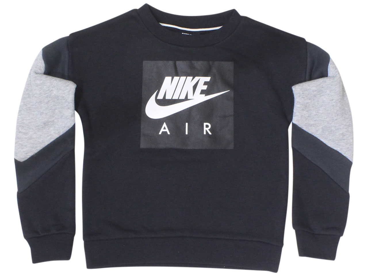Nike Little Boy's Swoosh Logo Square Crew Neck Fleece Sweatshirt Black - Picture 9 of 10