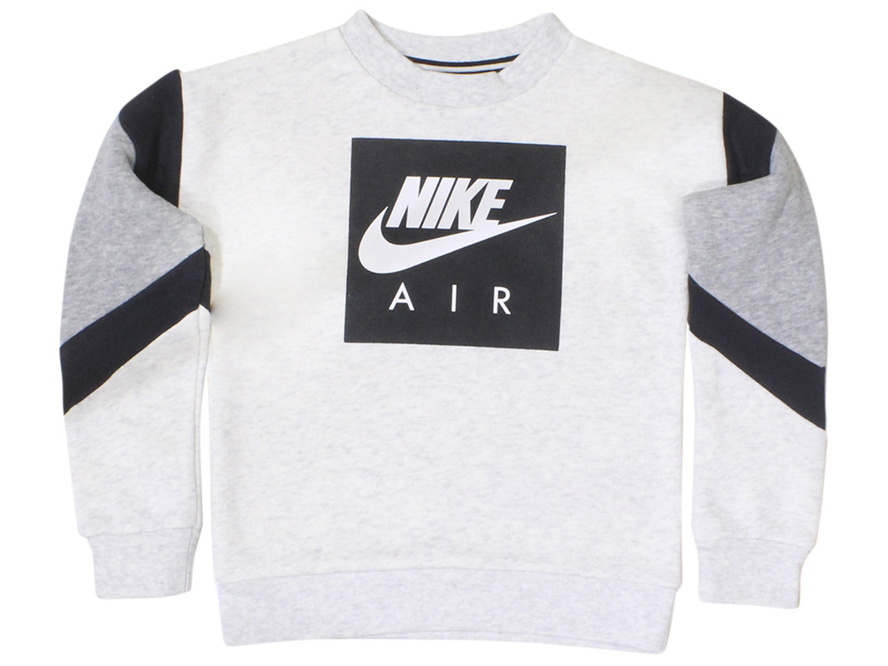 Nike Little Boy's Swoosh Logo Square Crew Neck Sweatshirt Birch Heather - Picture 7 of 8