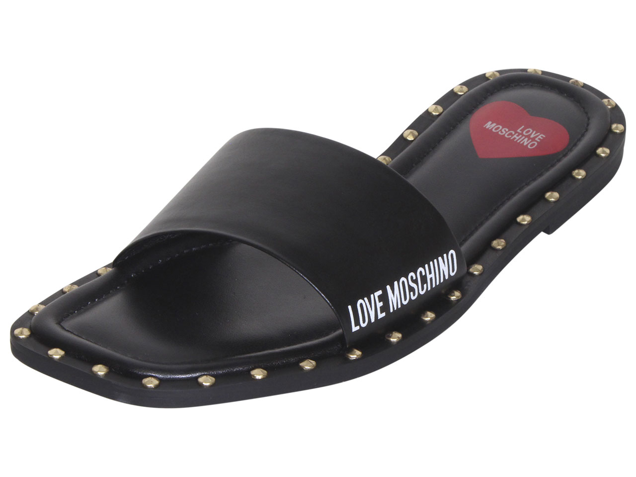 Pre-owned Moschino Love Women's Sandals Flat Shoes Studded Leather Black