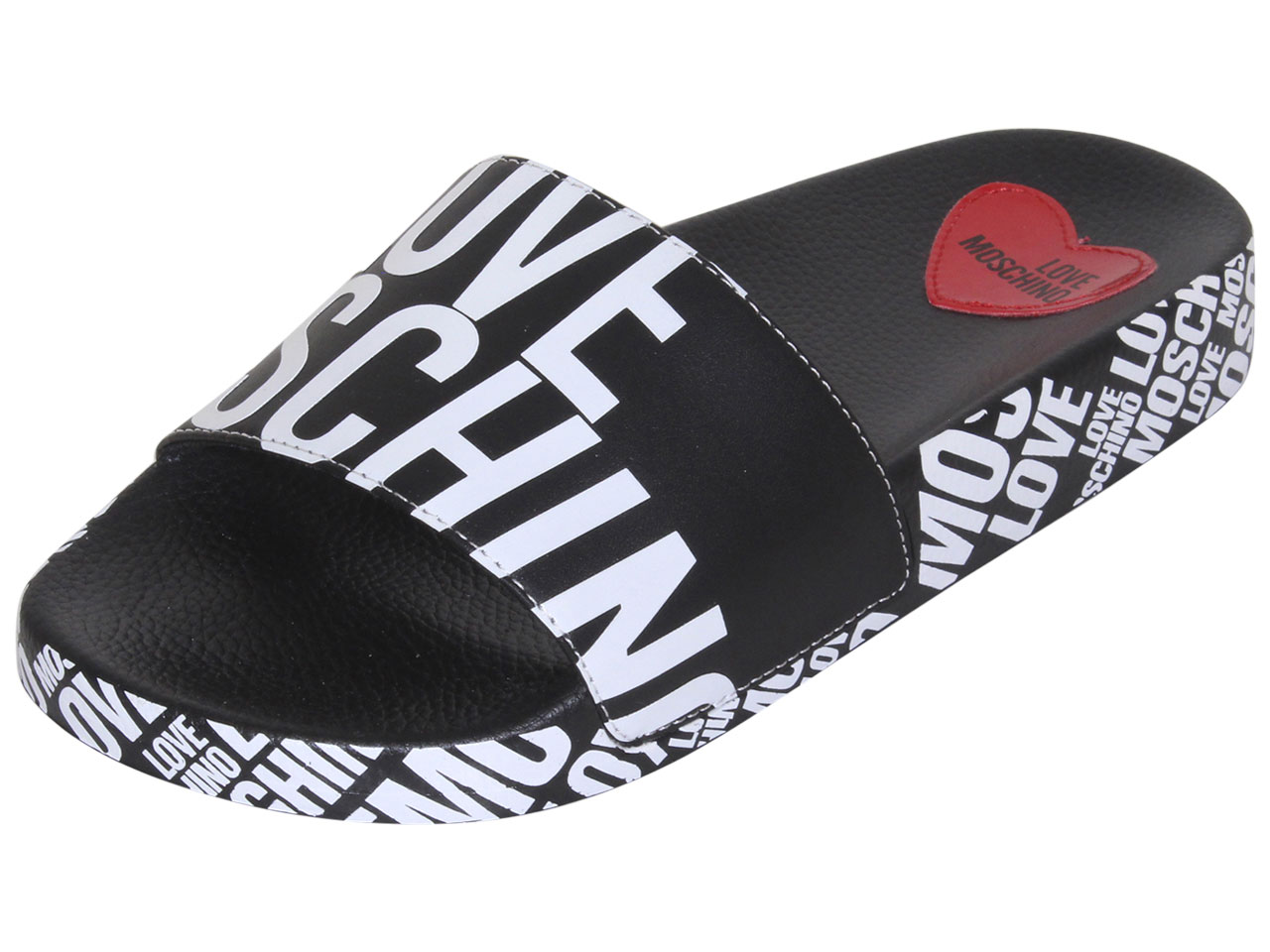 Love Moschino Women's Slides Sandals Allover Logo Print Shoes Black/White - Picture 25 of 32