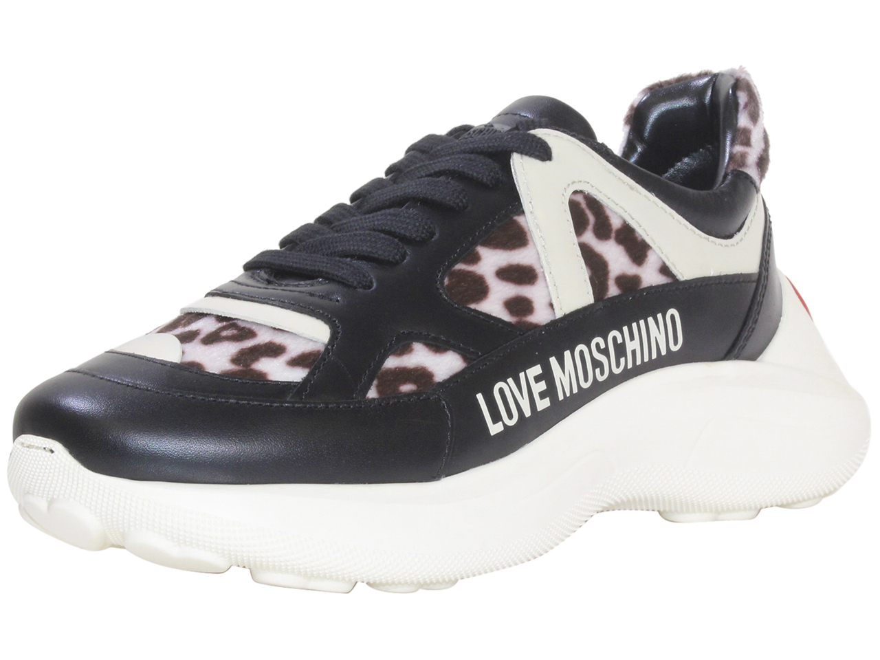 Love Moschino Women's Faux Fur Lace-Up Sneaker Shoes Off