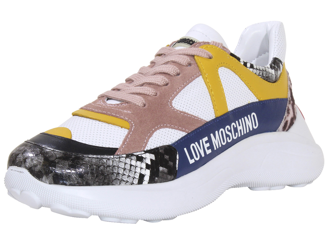 S's love ぬいもーずスニーカー Love Moschino Women's Faux Fur Lace-Up Sneaker Shoes White/Multi