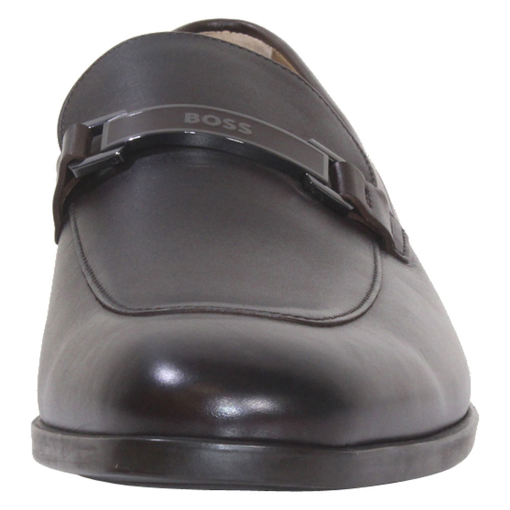 Hugo Boss Men's Kensington Loafers Dark Brown Metal Boss Buckle Shoes - Picture 34 of 64
