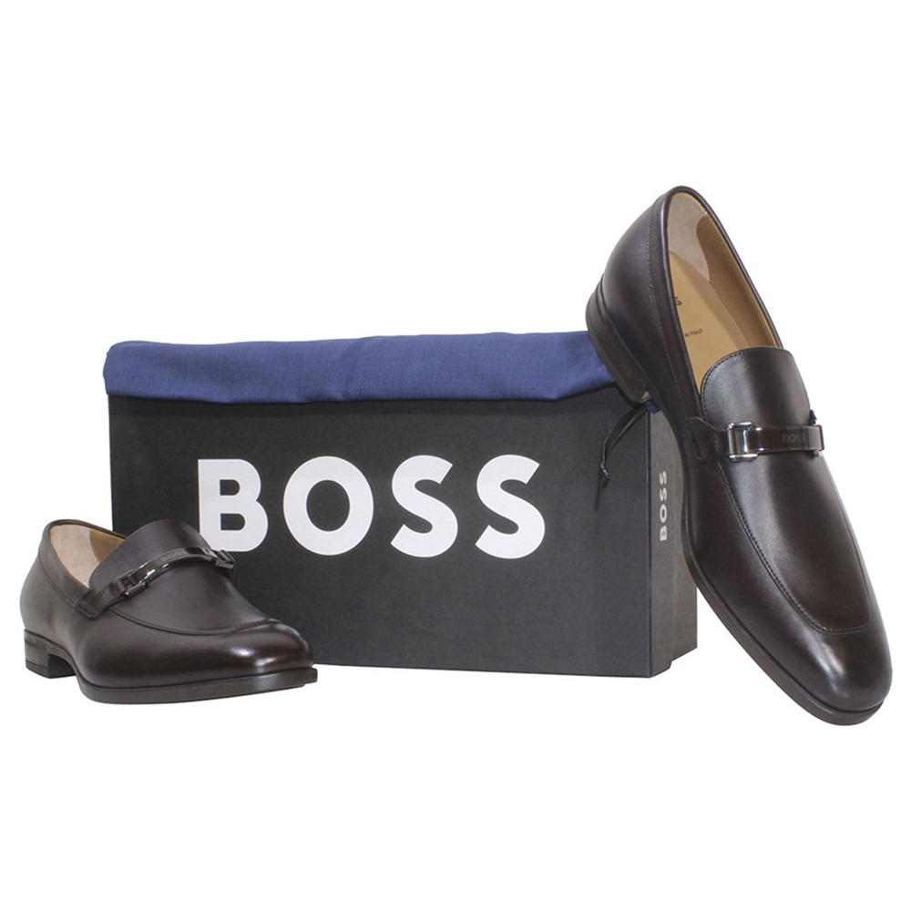 Hugo Boss Men's Kensington Loafers Dark Brown Metal Boss Buckle Shoes - Picture 64 of 64