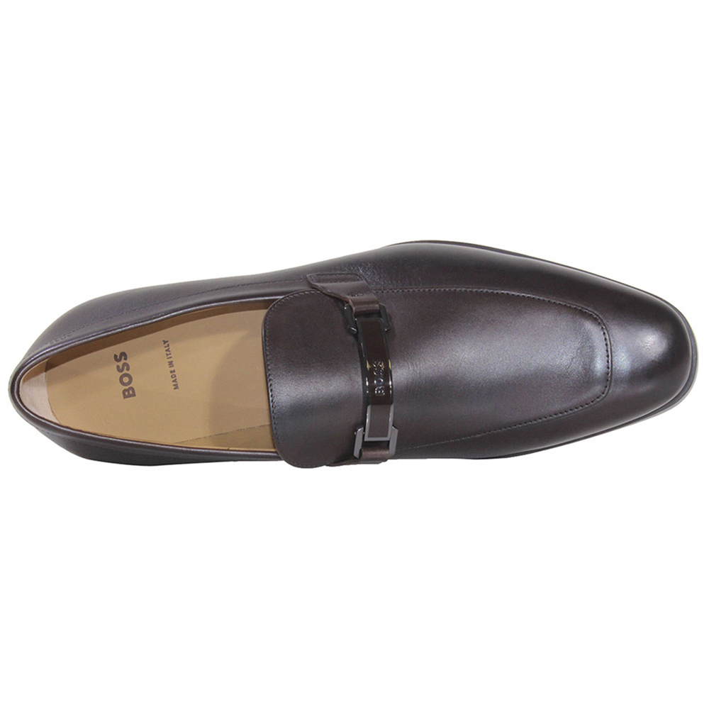 Hugo Boss Men's Kensington Loafers Dark Brown Metal Boss Buckle Shoes - Picture 22 of 64