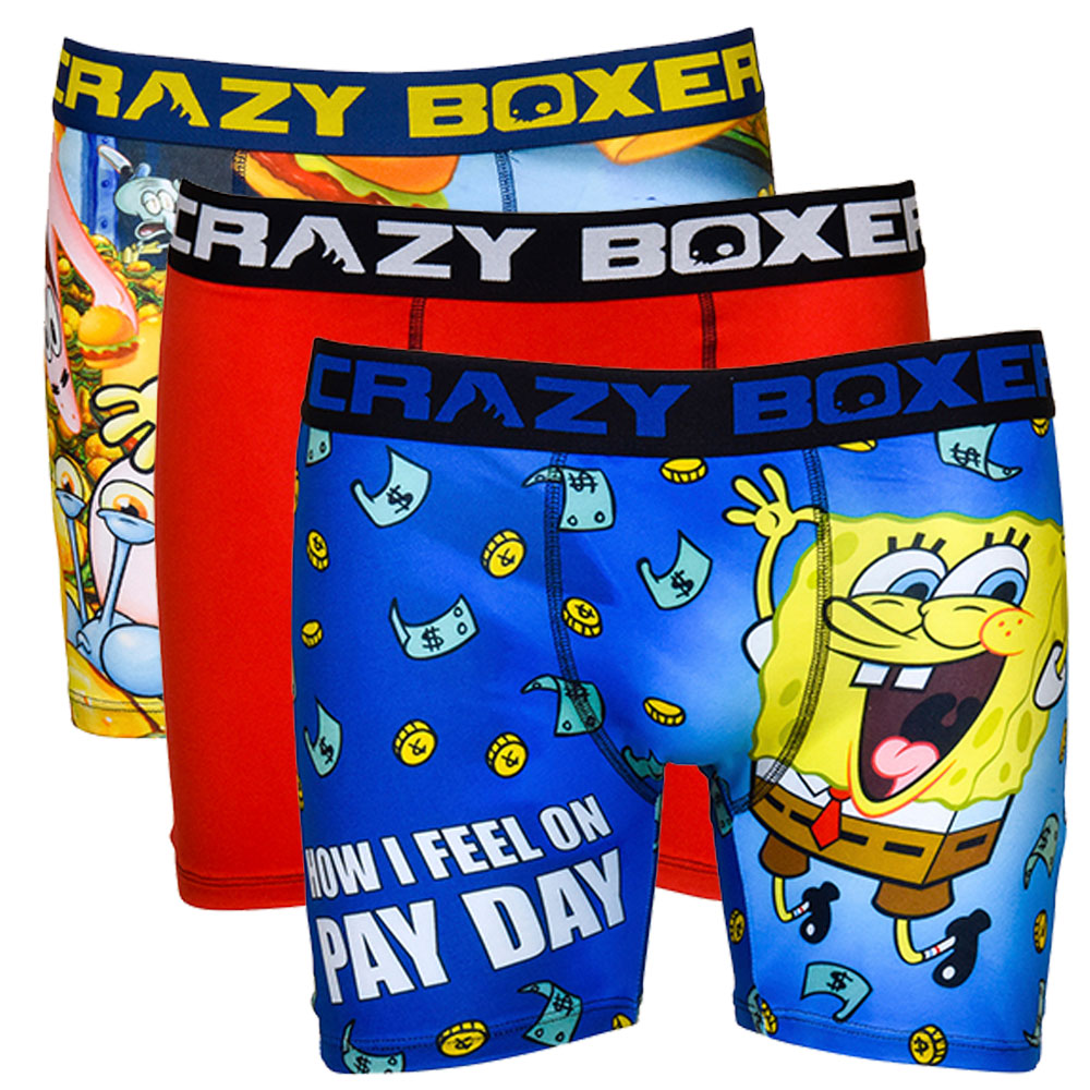 CrazyBoxer Men's Spongebob PayDay Underwear Blue/Red 3-Pairs