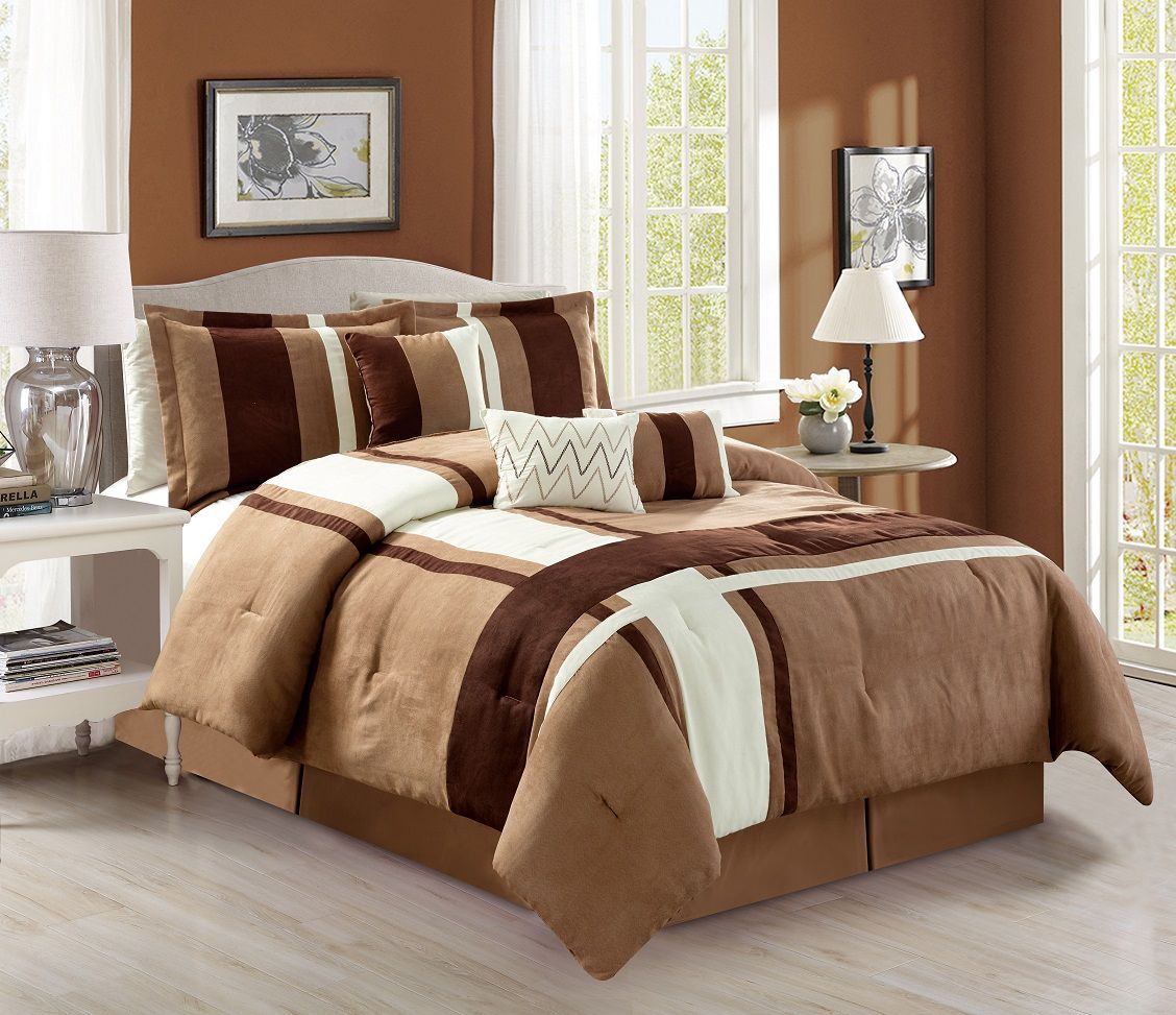 11 piece plush microsuede coffee blue ivory bed in a bag w 500tc microsuede sheets
