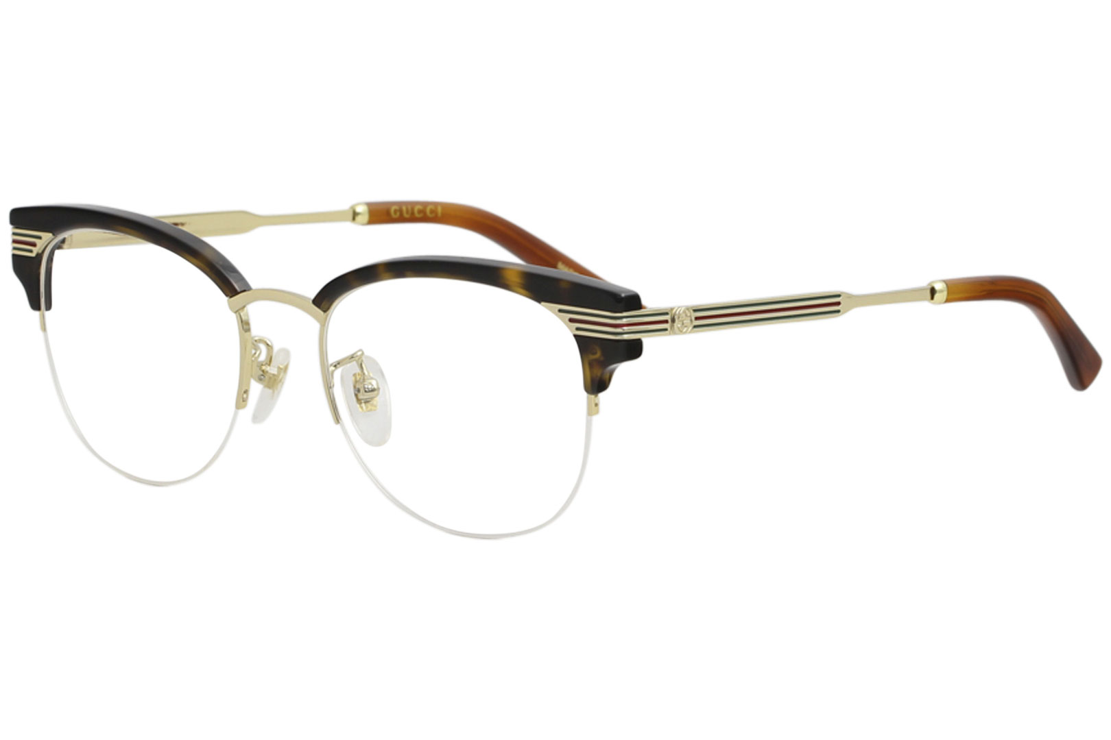Gucci Eyeglasses GG0201O GG/0201/O 002 Havana/Gold Half Rim Optical