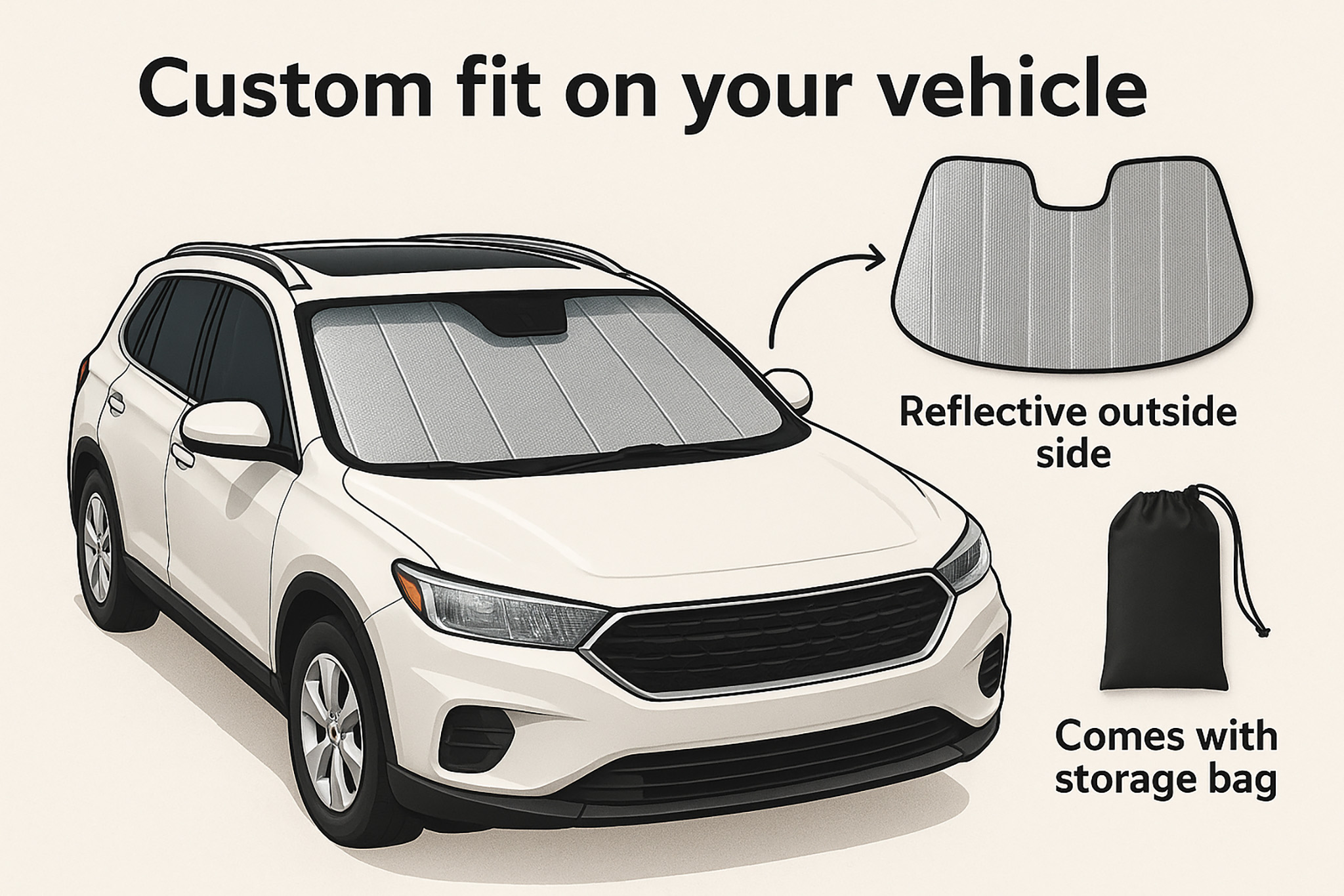 Custom Made Leatherette Windshield Sun Shade For Nissan Altima Sedan L33 (2013-2018)