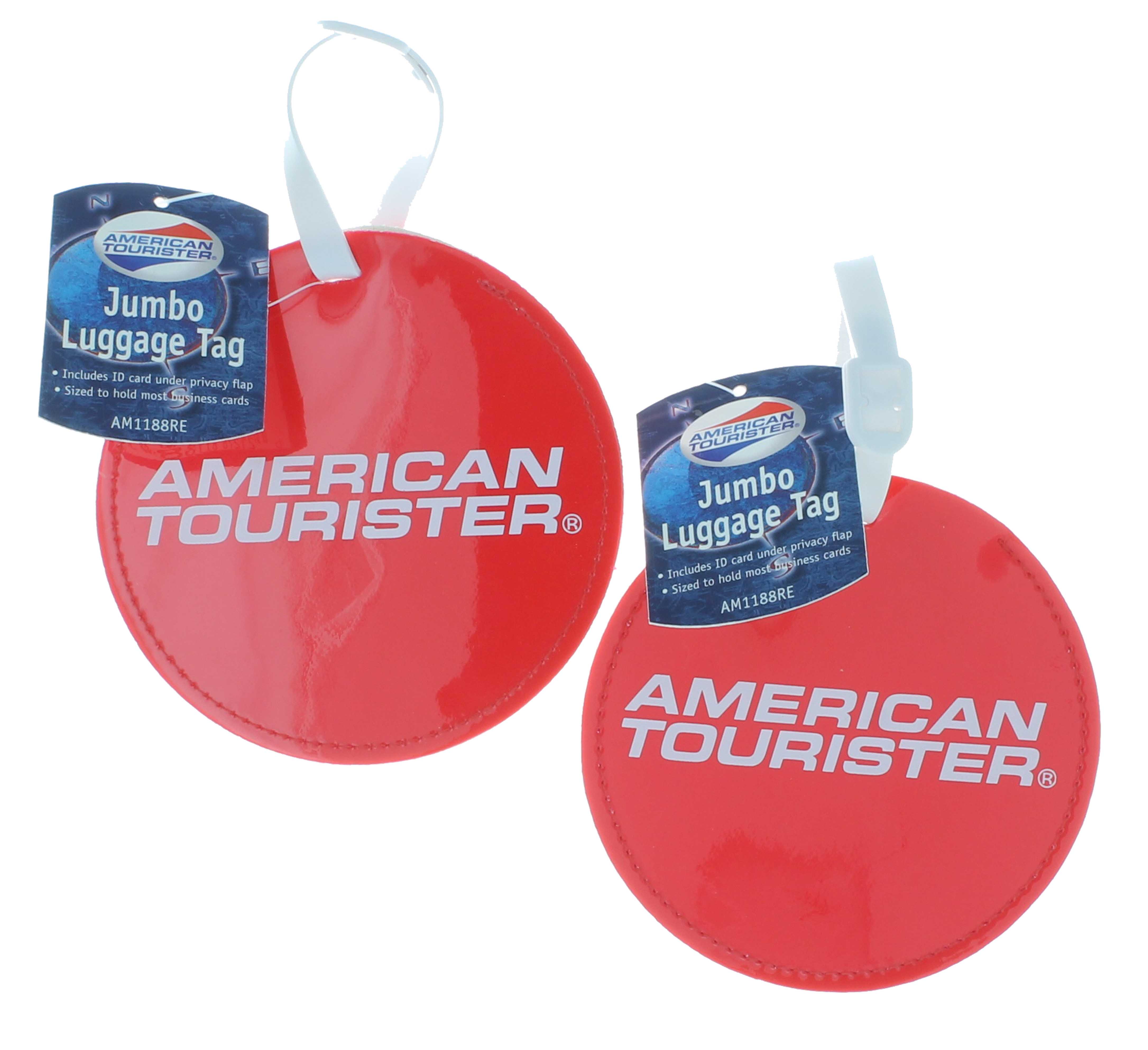 American Tourister Jumbo Luggage Tag Set of 2 Round Red ID Suitcase eBay