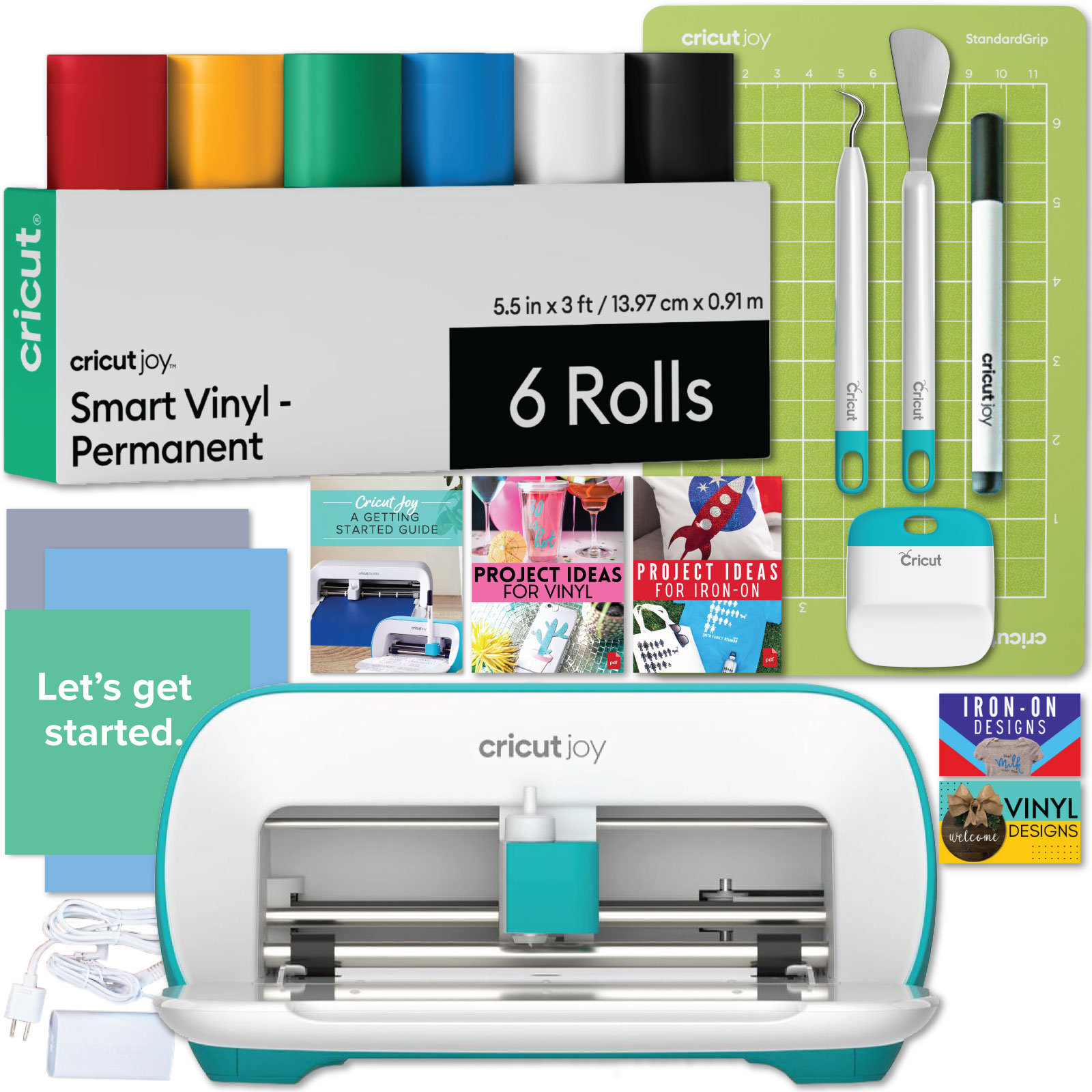 Cricut Joy Machine Rainbow Vinyl, Joy Starter Tool Set, and Transfer Tape  Bundle