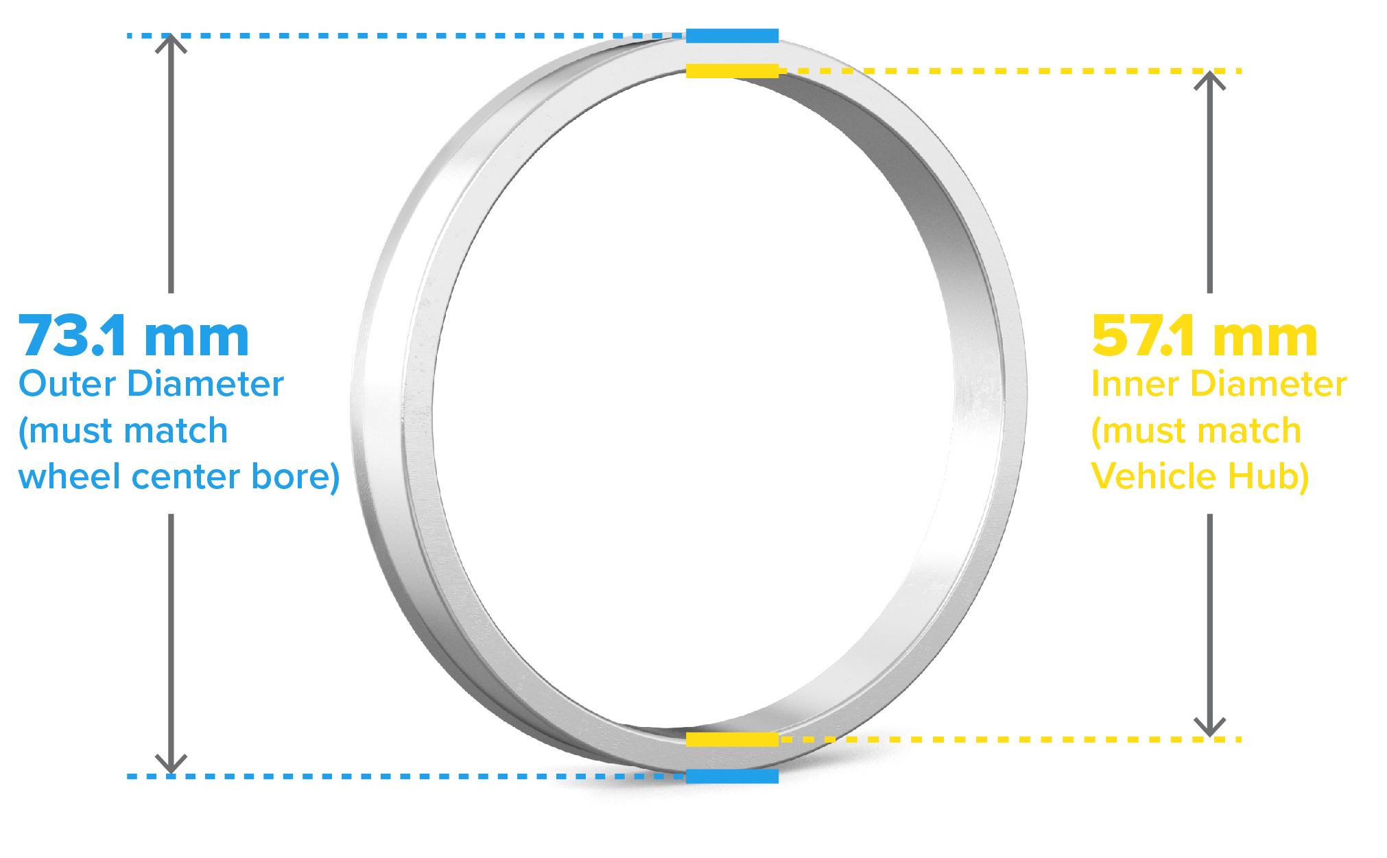 4pc Aluminum Hubcentric Rings | 57.1mm Car Hub to 73.1mm Wheel | for Audi  VW BMW