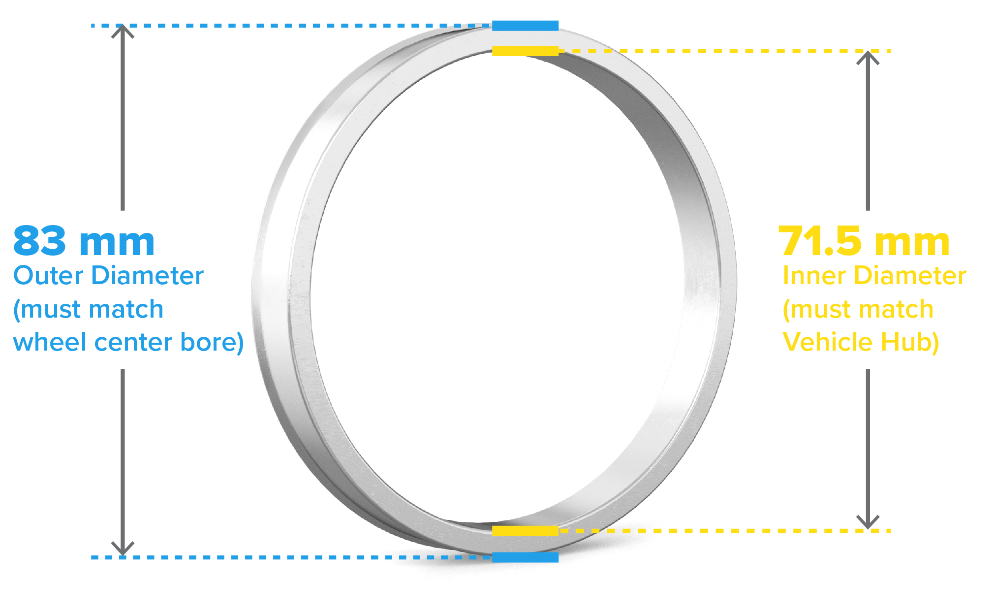 71.5mm-83mm Aluminum Hubcentric Rings | 4 Pieces | Silver | for