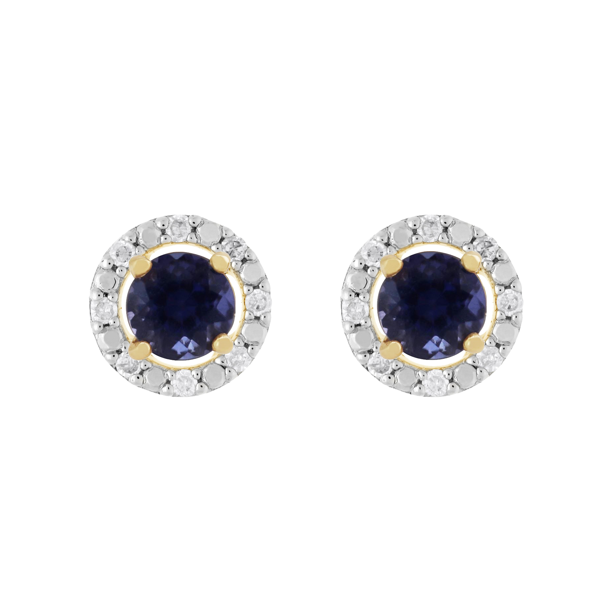 Or 14Kt Saphir Bleu Ovale Cadre Clous D/'Oreilles
