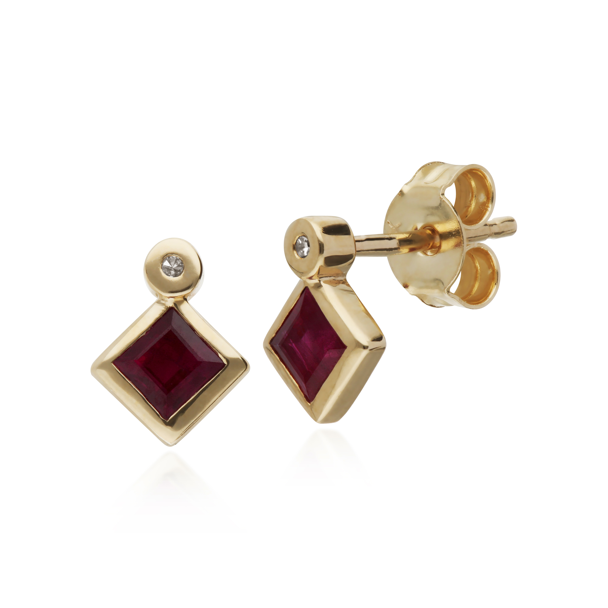 Gemondo 9ct Oro Amarillo 0.64ct Rubí Y Diamante Pendientes