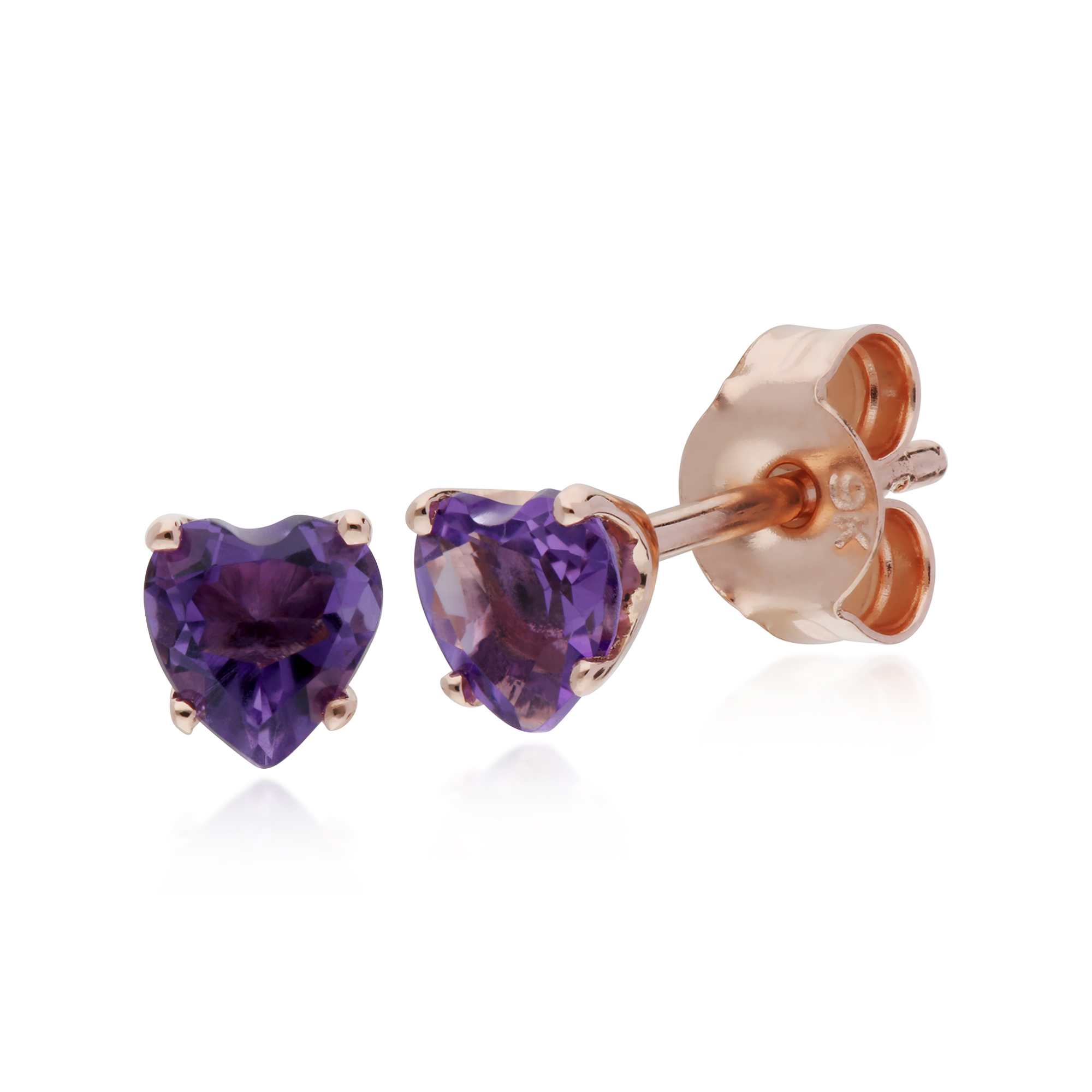 Gemondo 9 CT Oro Rosa 0.38 CT amatista conjunto de garra de 4 Corazón Pendientes con Pasador