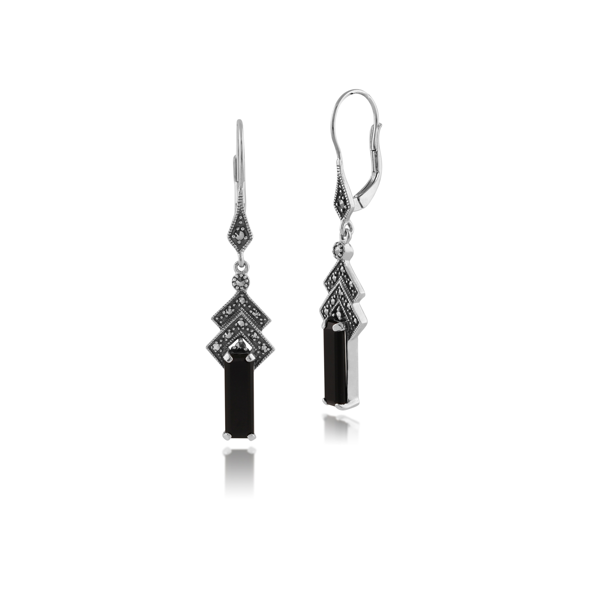 Gemondo Sterling Silver Art Deco Lapis Lazuli/& Marcasite Drop Earrings