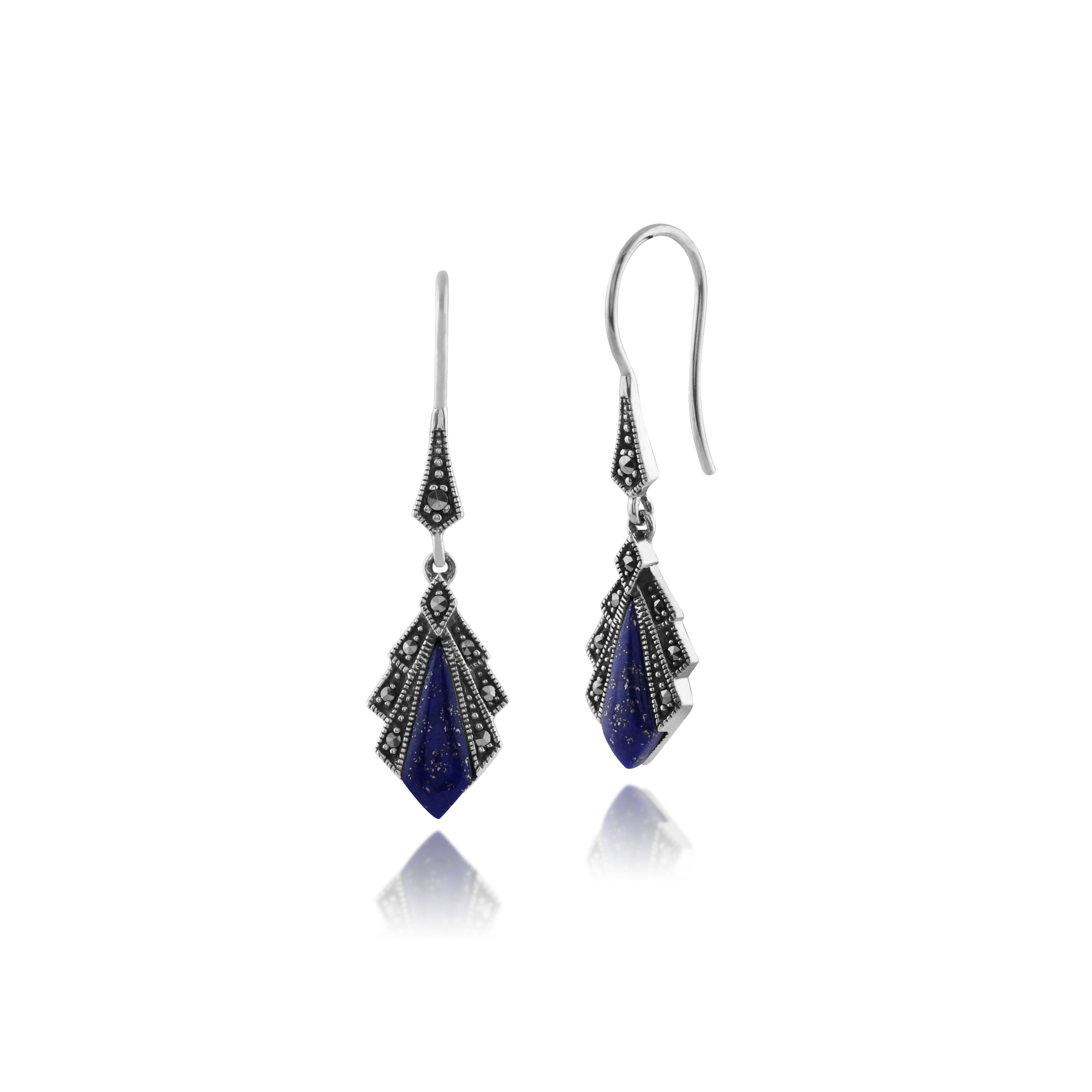 Gemondo Sterling Silver Art Deco Lapis Lazuli/& Marcasite Drop Earrings