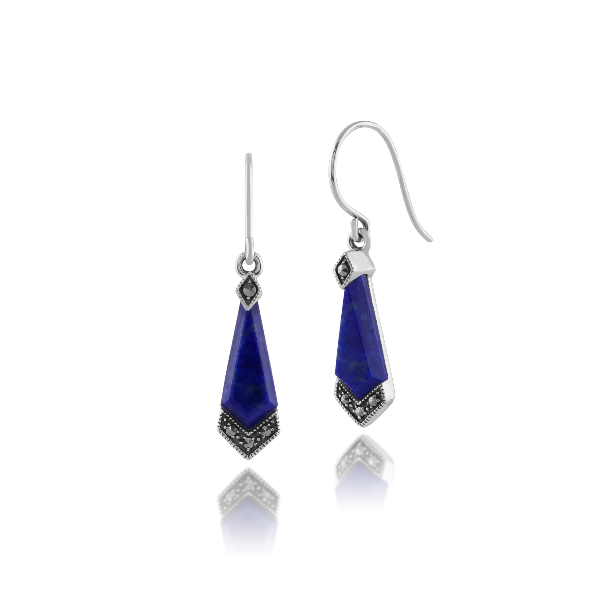 Gemondo Sterling Silver Art Deco Lapis Lazuli/& Marcasite Drop Earrings