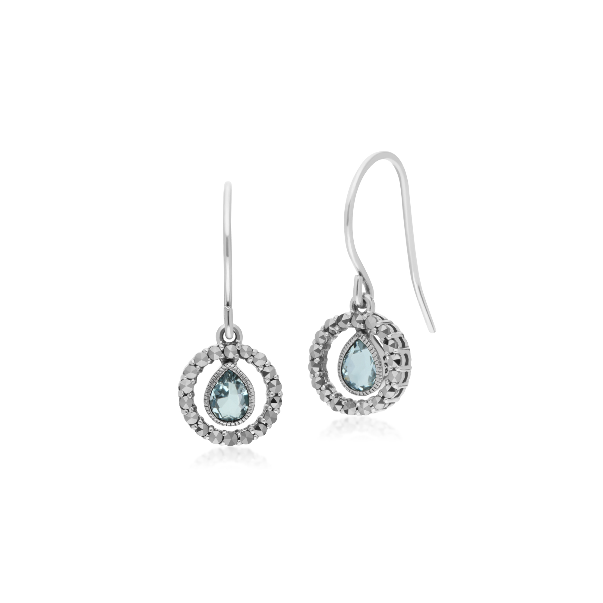 Gemondo Sterling Silver Round Blue Topaz and Marcasite Cluster Stud Earrings