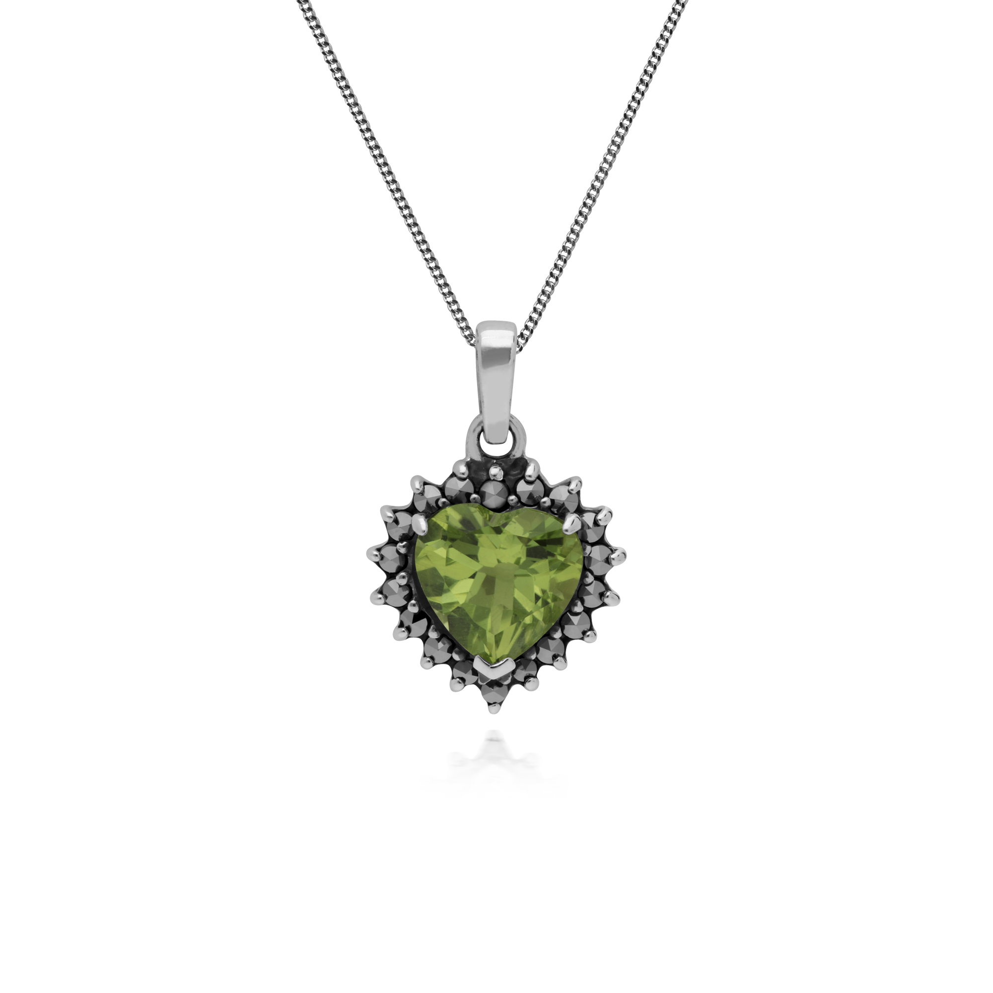 Gemondo Sterling Silver Peridot /& Marcasite Art Deco 45cm Necklace