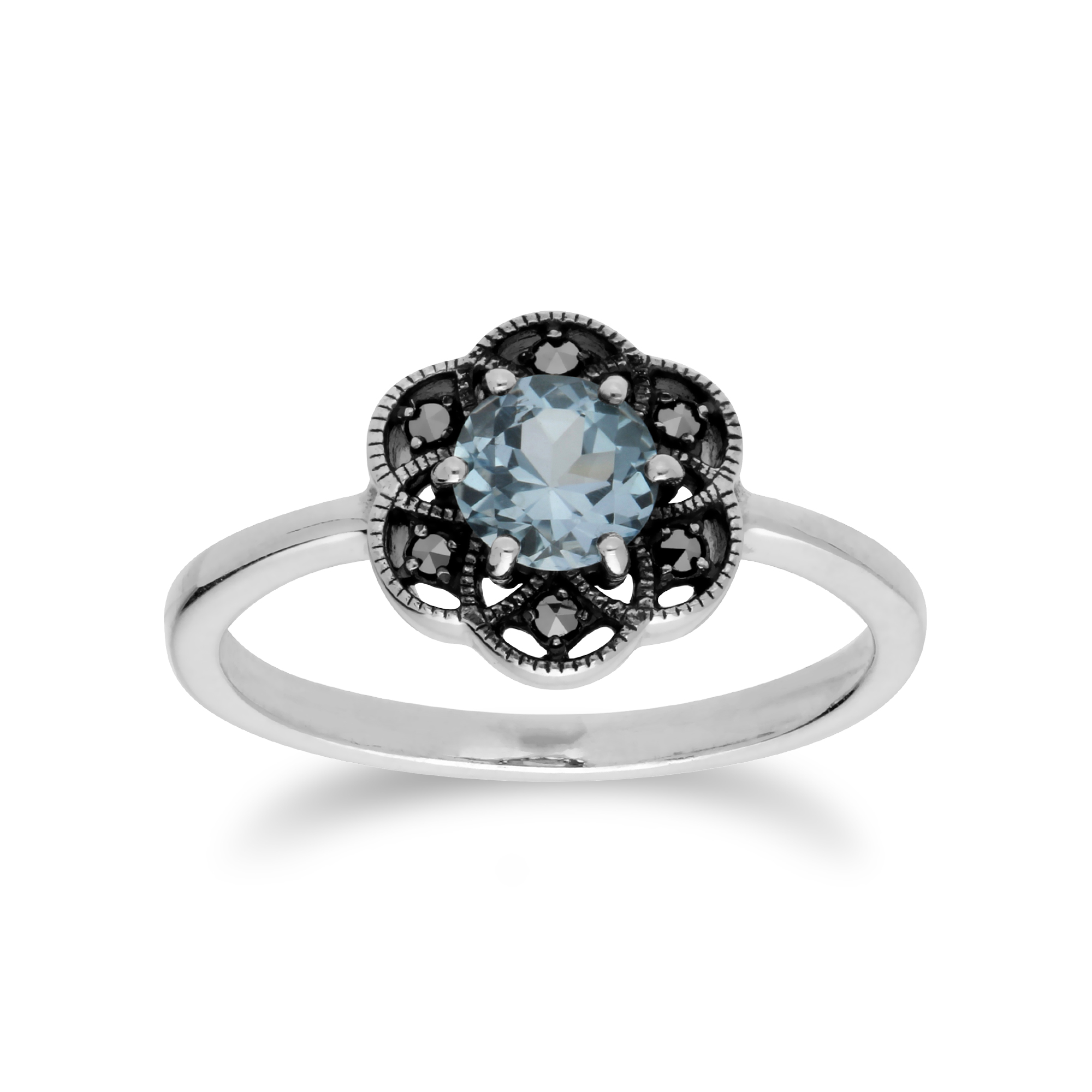 Gemondo Plata De Ley Topacio Azul /& Marcasita Anillo de estilo Art Nouveau