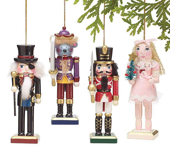 Wooden Nutcracker Ballet Hand Painted Christmas Ornaments  Set of 4