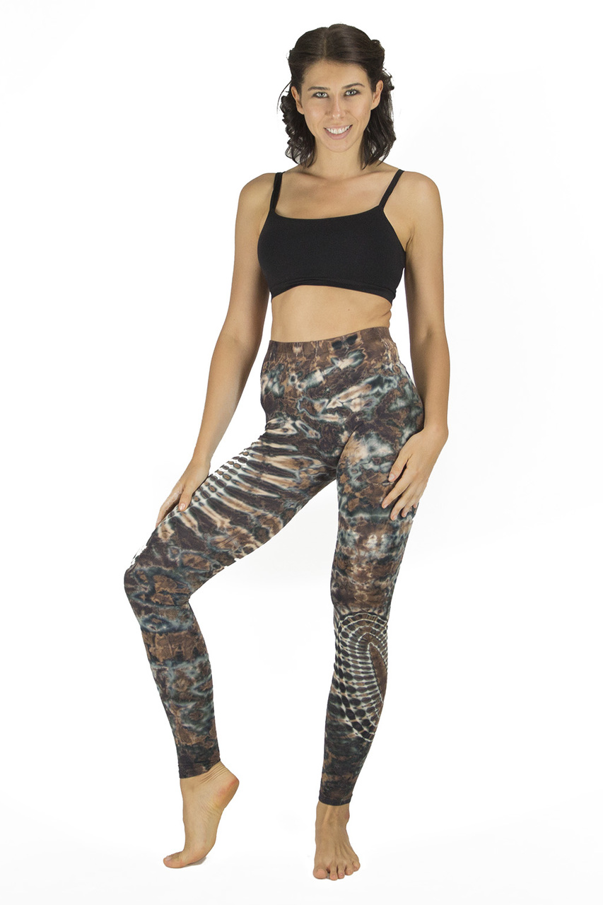 Womens URBAN X FOLD BLACK BROWN BAMBOO DIP TIE DYE YOGA PANTS LEGGINGS S M L