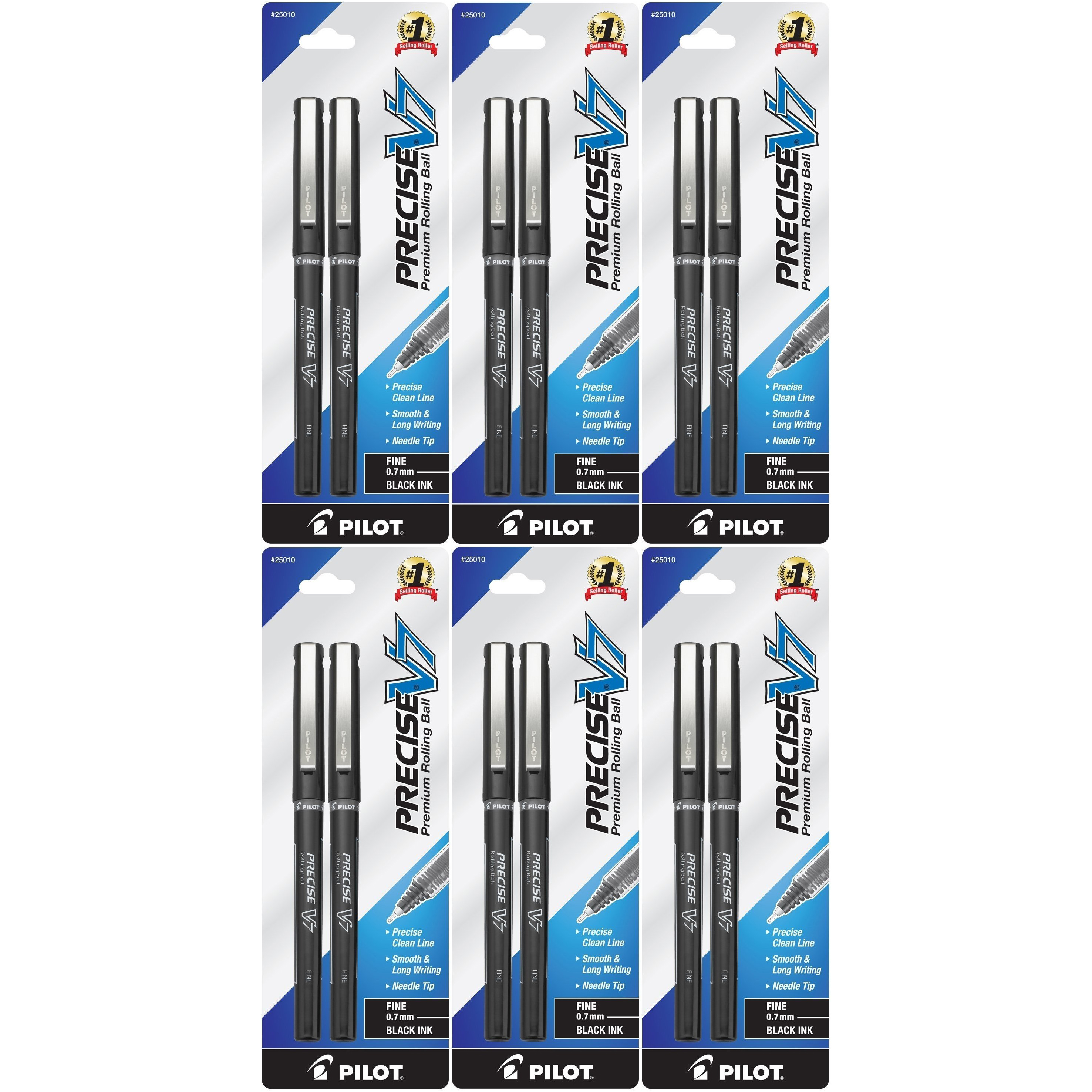Pilot Precise V7 Rolling Ball Pen, Fine Point, 0.7mm, Black Ink, Pack