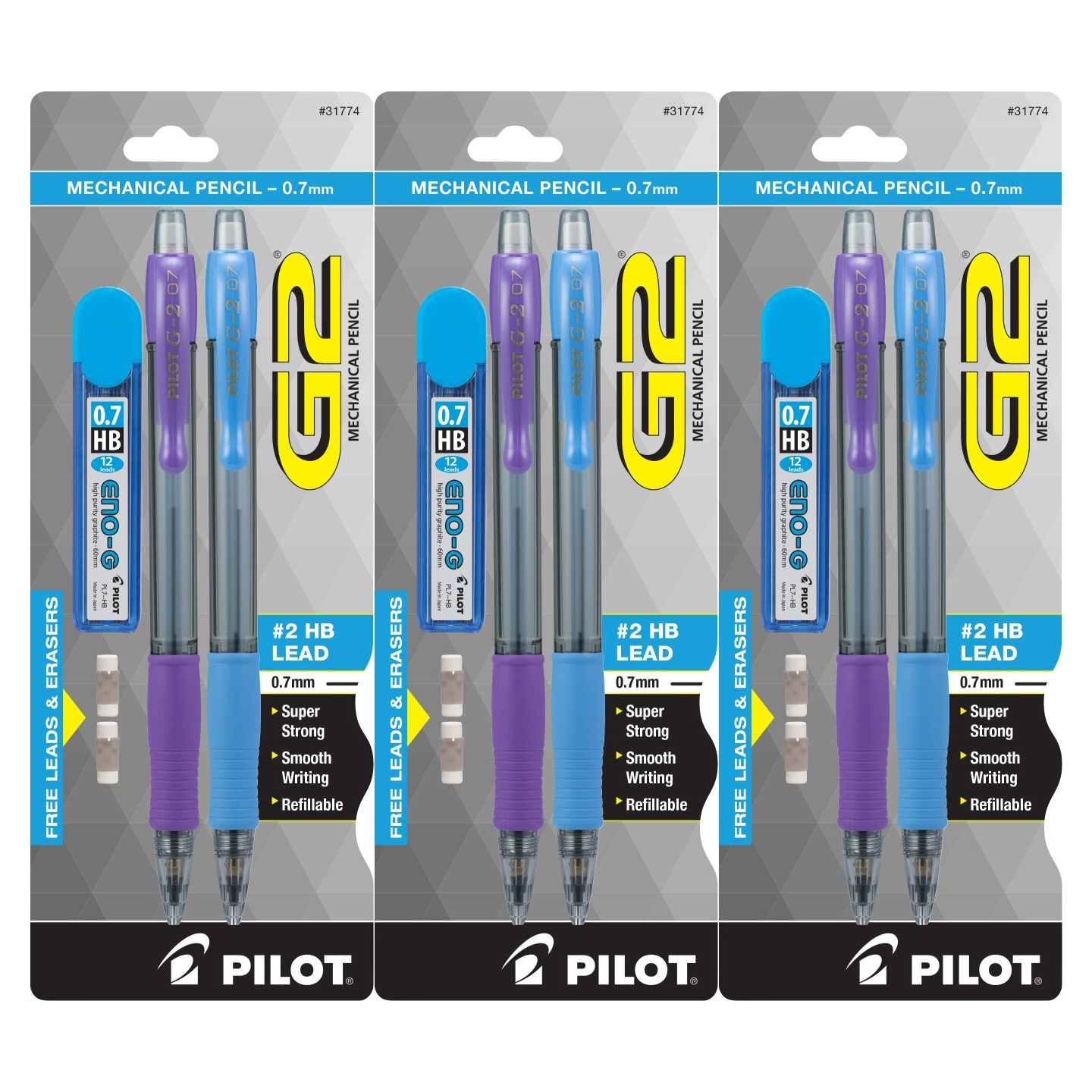 Pilot G2 Mechanical Lead Pencils Set, 2 HB, 0.7mm , Purple