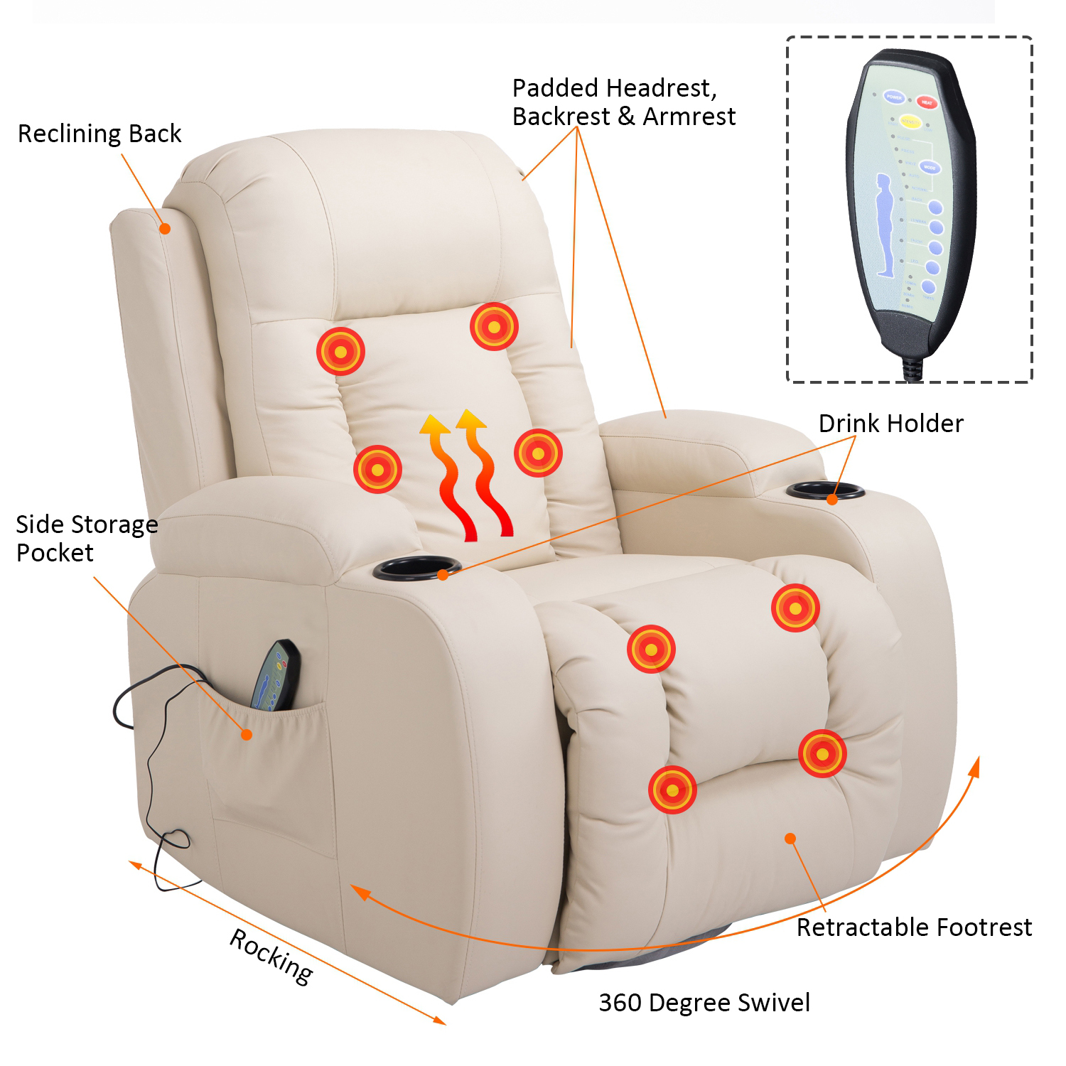 Overstuffed PU Leather Relaxing Therapeutic Massage Recliner W/ Targeted Relief eBay