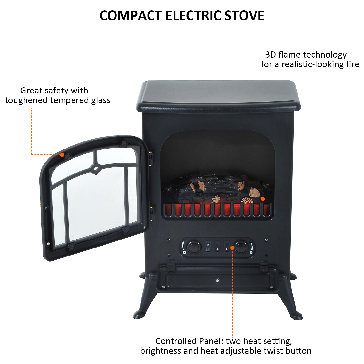 Homcom 750 1500w Portable Electric Fireplace Stove Heater