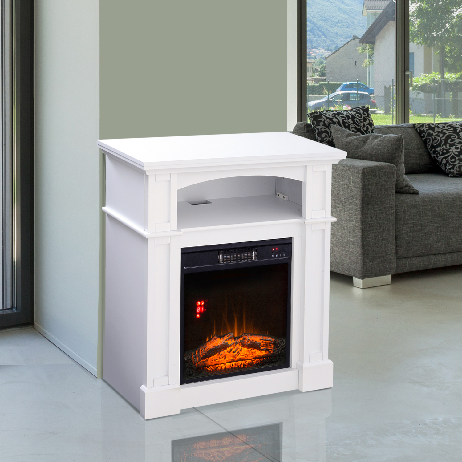 32" 1500W Freestanding Full Frame Electric Fireplace Stove