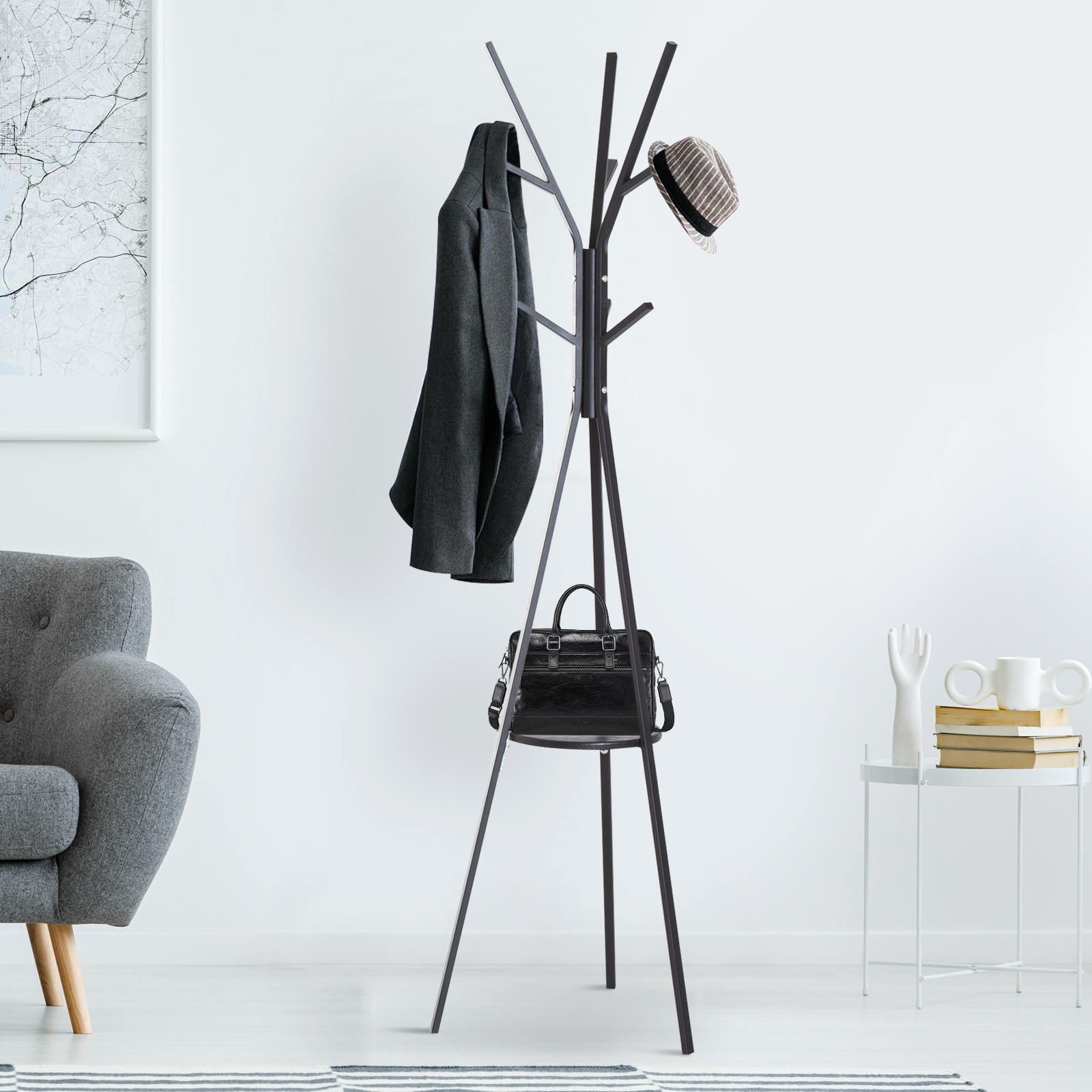 180cm Free Standing Coat Rack Metal Shelf Holder Stand Display