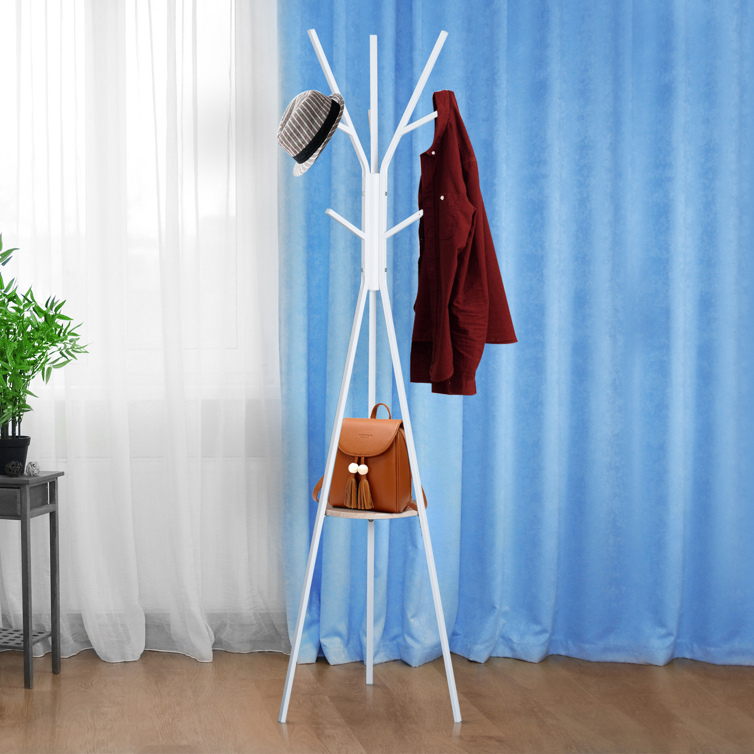 71" Metal Free Standing Coat Rack Hat Hanger Garment Holder 9 hooks w