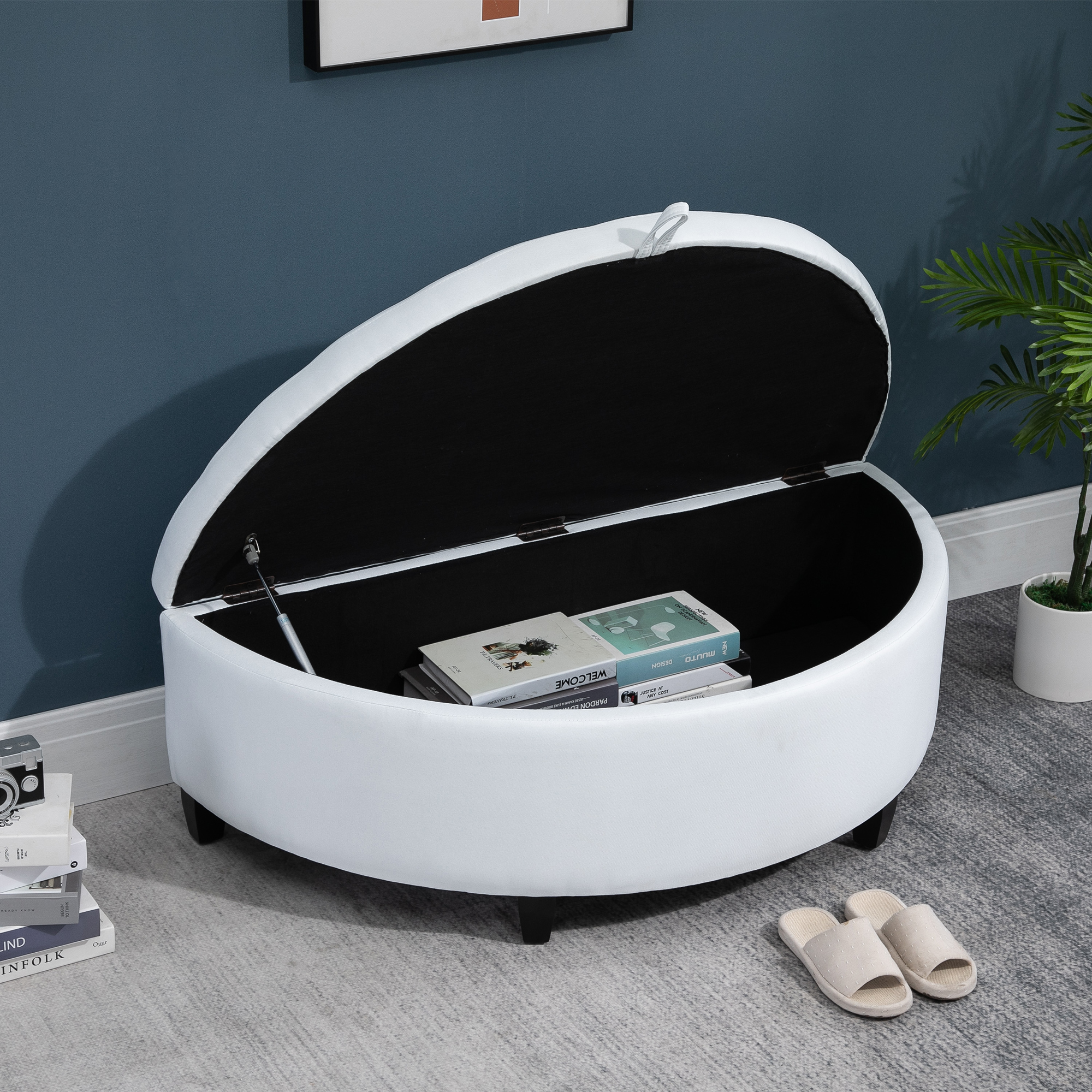 Velvet Folding Storage Seat Semicircle Footrest Storage Box with Legs Lift Top eBay