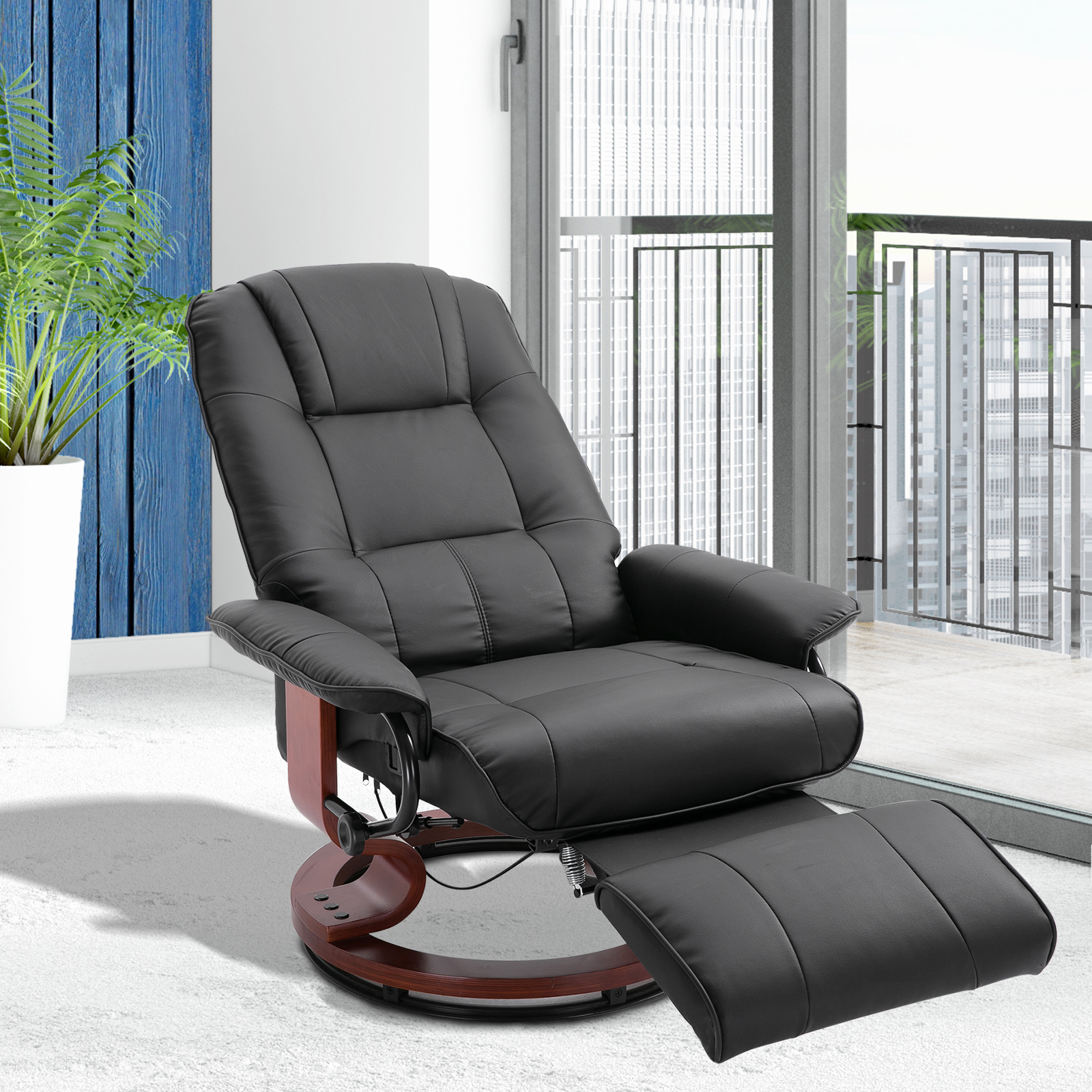 Faux Leather Adjustable Traditional Manual Swivel Recliner Chair