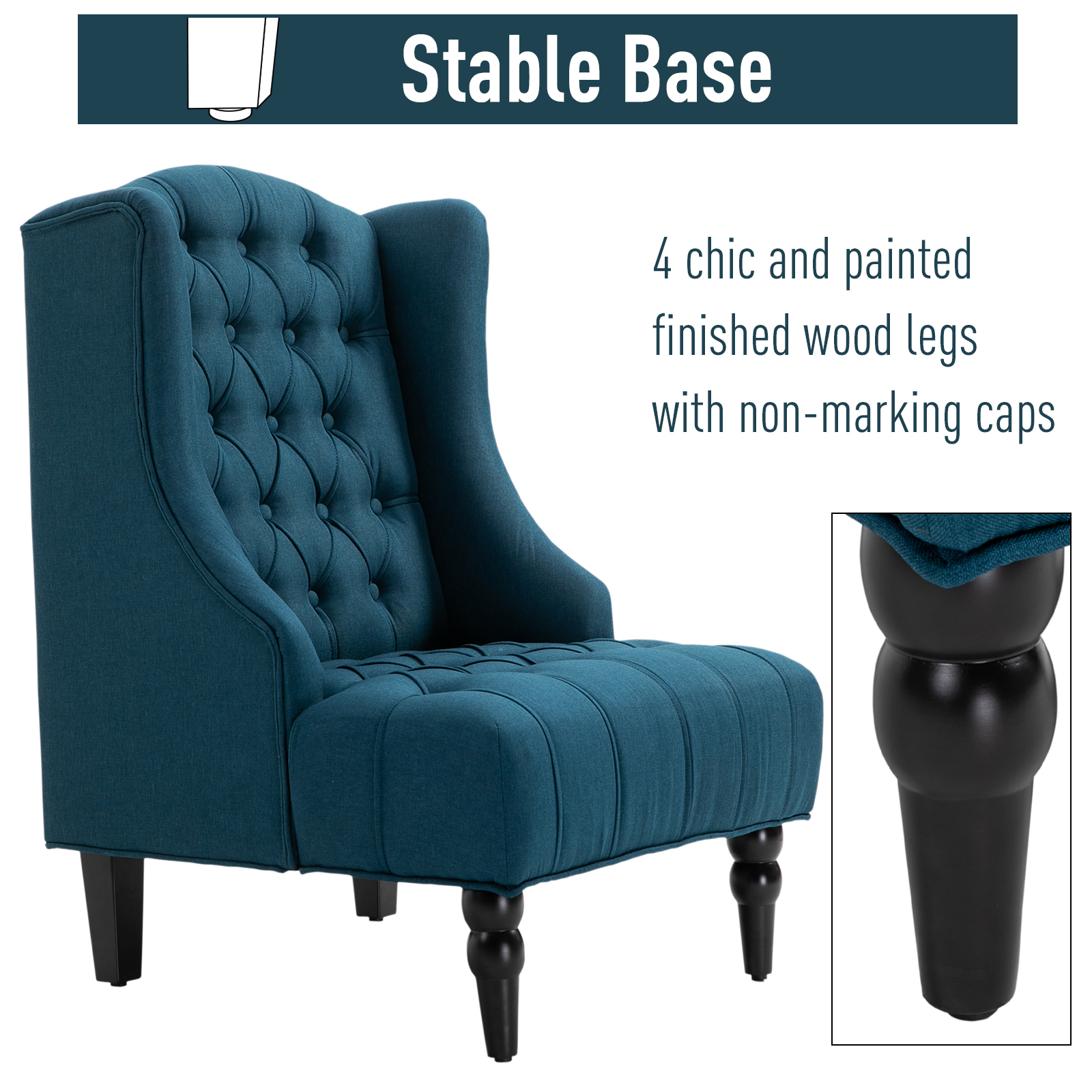 Linen Fabric Tufted Tall Wingback Accent Chair with Wooden Legs eBay