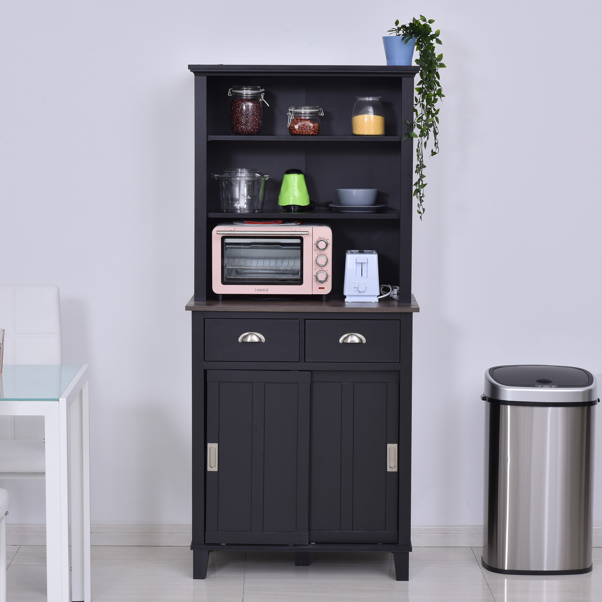 Freestanding Kitchen Pantry Cupboard with Open Shelves