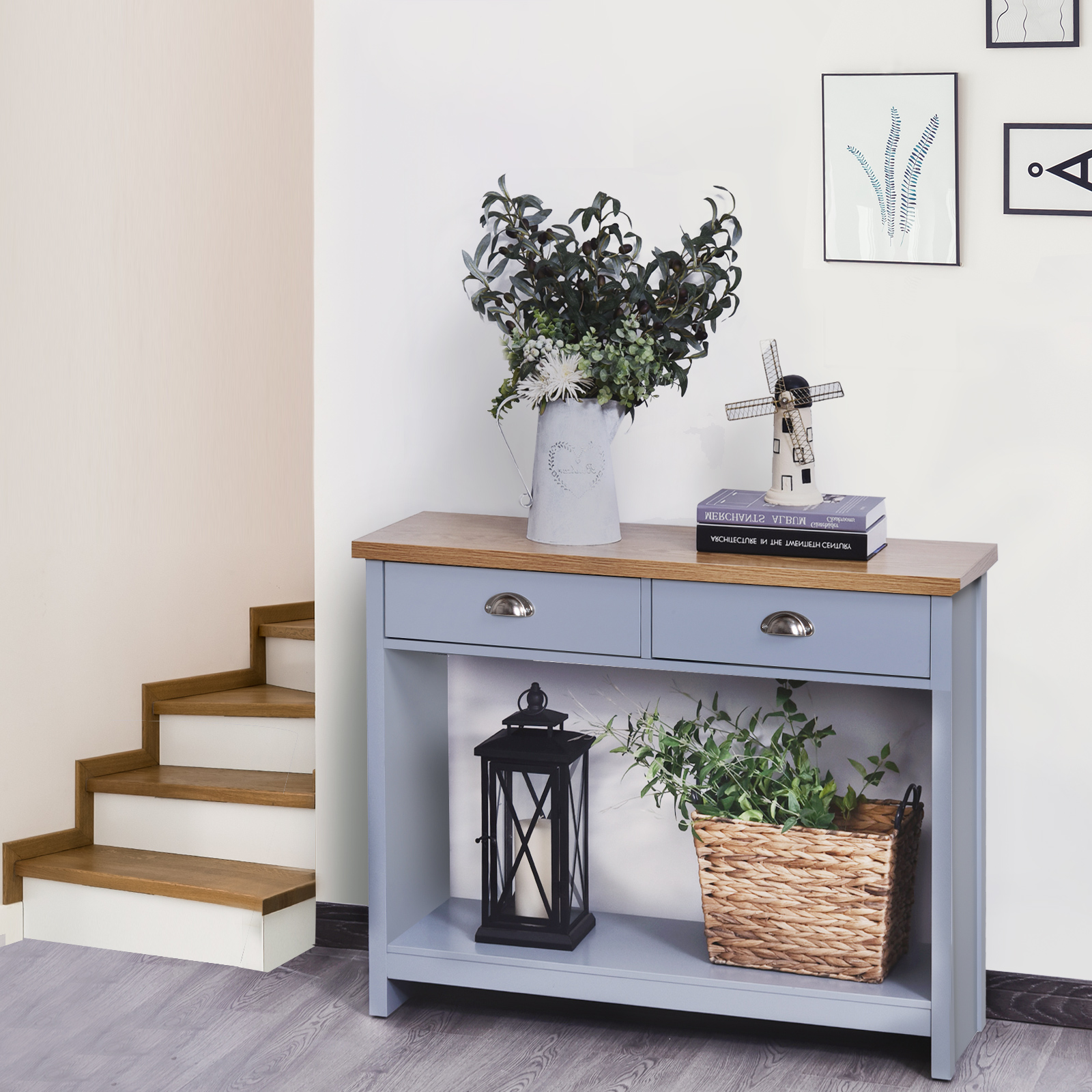 Homcom Modern Console Table With Drawers Large Storage Shelf And