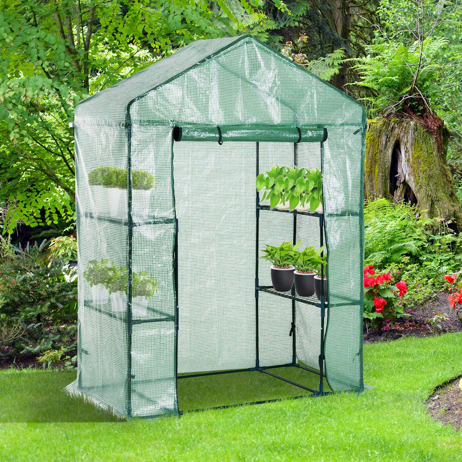 Outsunny 4.5’x2.5’x 6.5’ 3 Tier 6 Shelf Outdoor Portable WalkIn