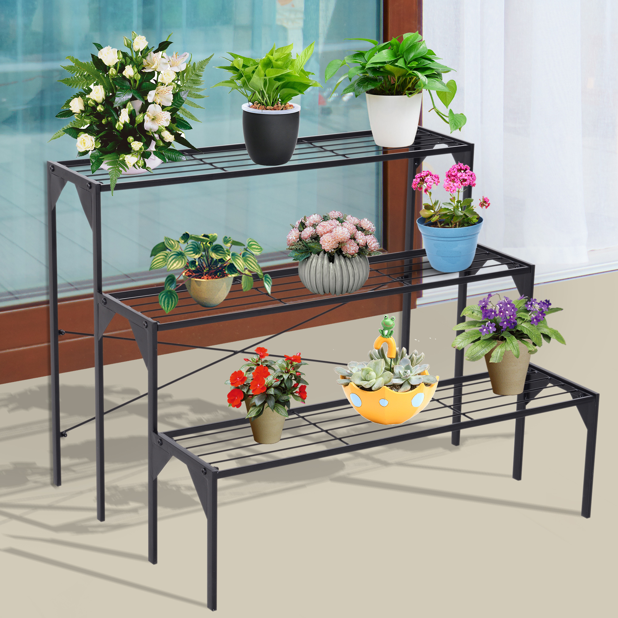 Outsunny 3 Tiered Indoor Outdoor Metal Multiple Level Planter Rack