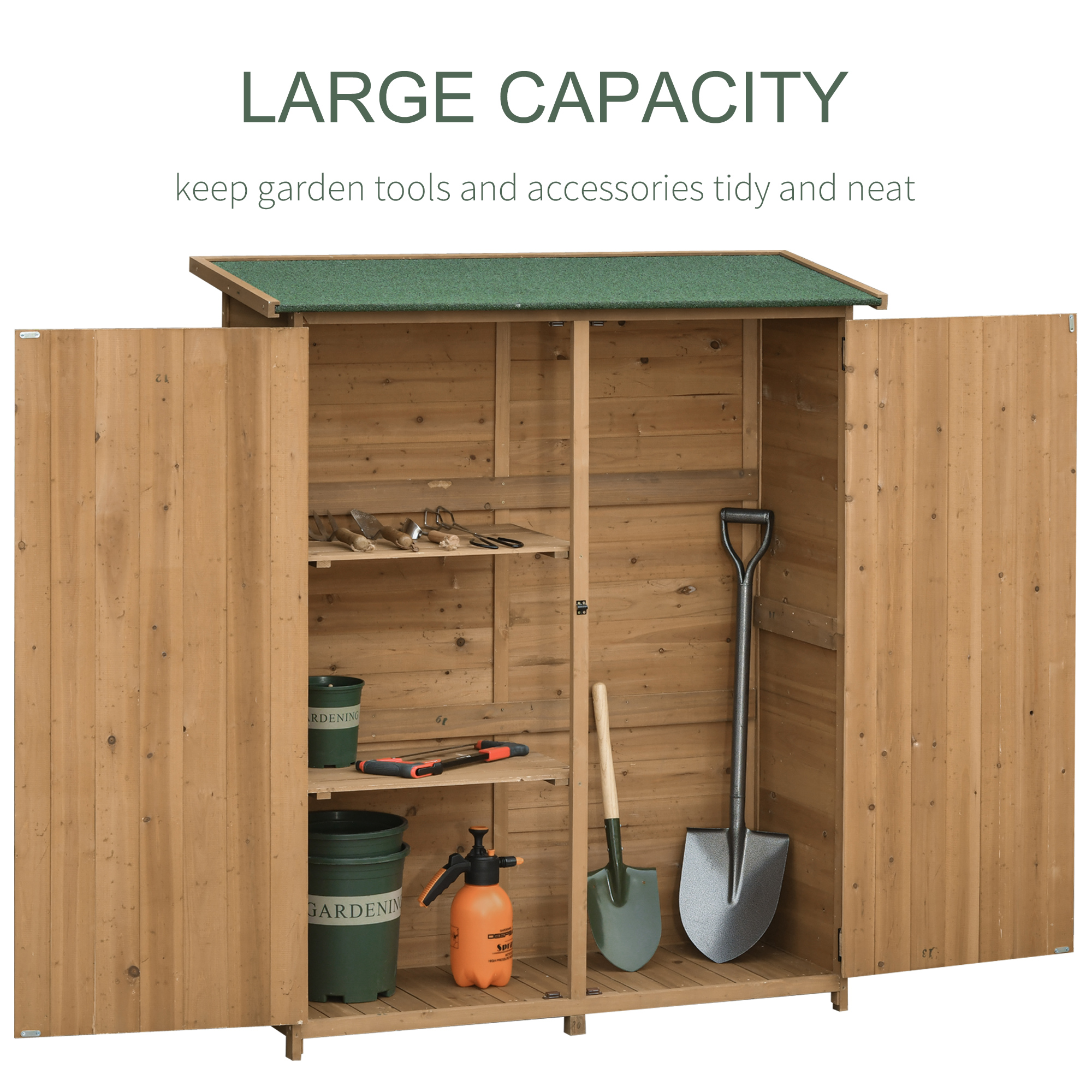 Wooden Waterproof Garden Storage Shed w/ Asphalt Roof, Shelves & Lock