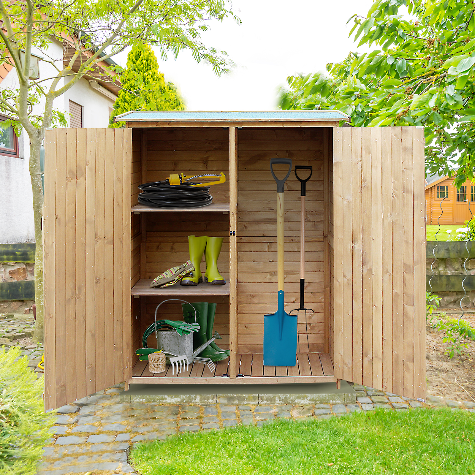 Outsunny Solid Wood Garden Storage Waterproof Outdoor Backyard Shed For