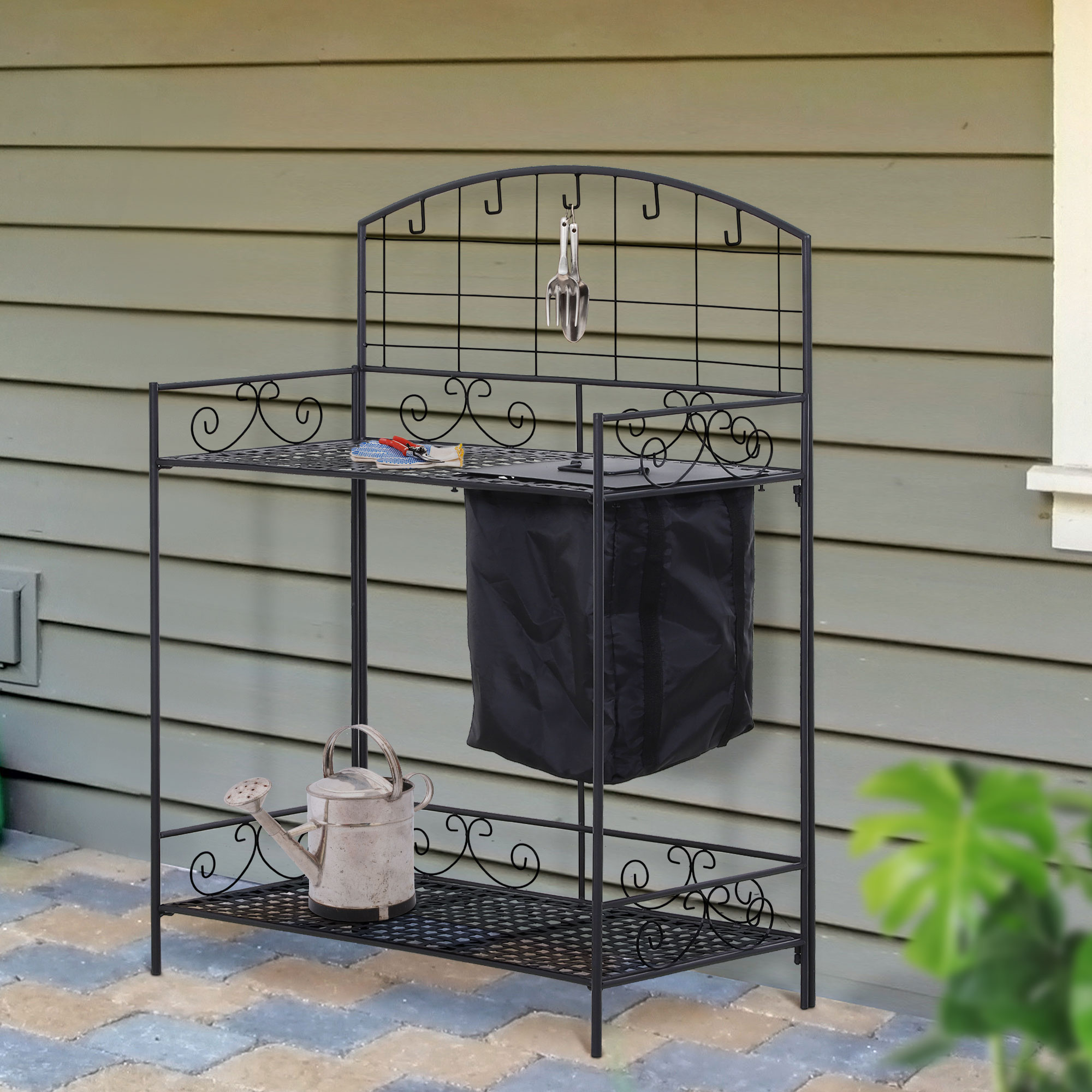 Outsunny Garden Metal Potting Bench Outdoor Planting Table W Bag